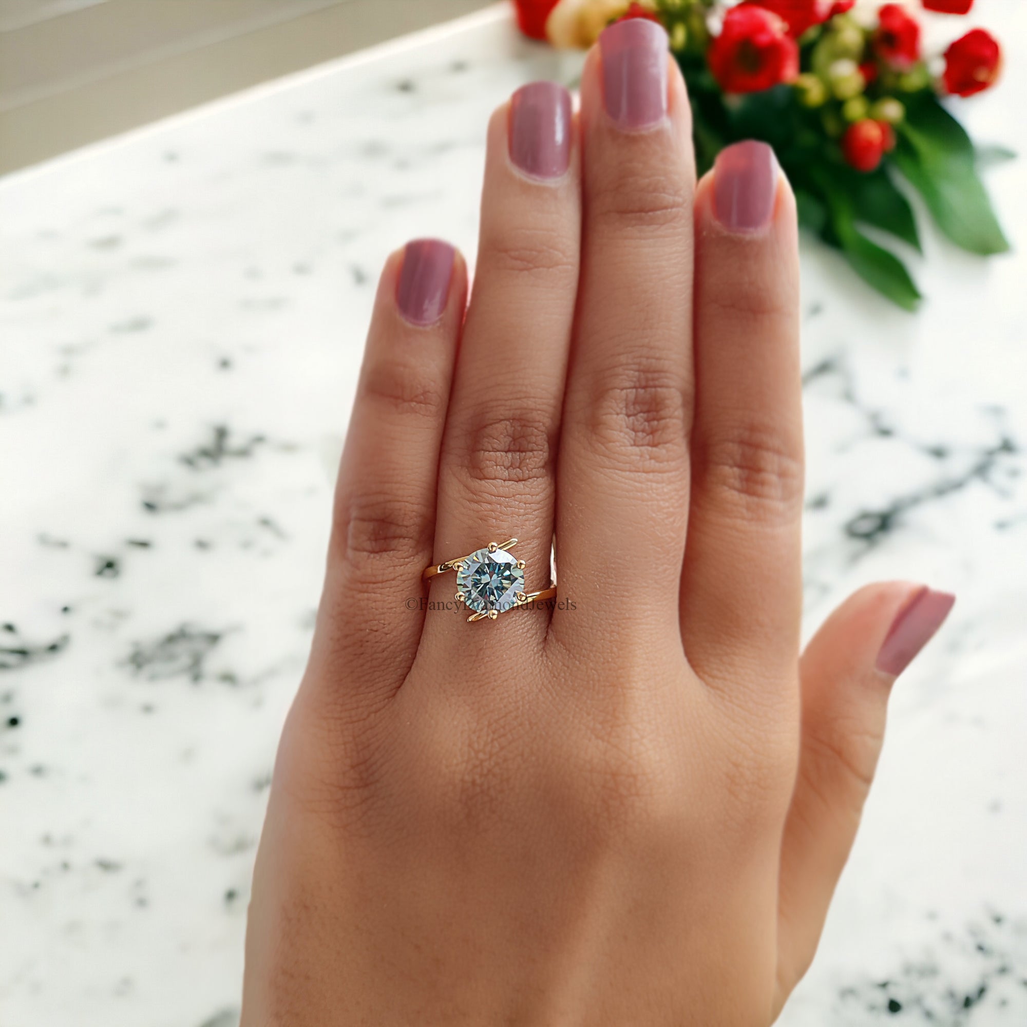 Round Solitaire Engagement Ring 1.70 CT Round Blue Moissanite Ring Contemporary Tension Set Ring Wedding Ring Anniversary Gift Ring FD244