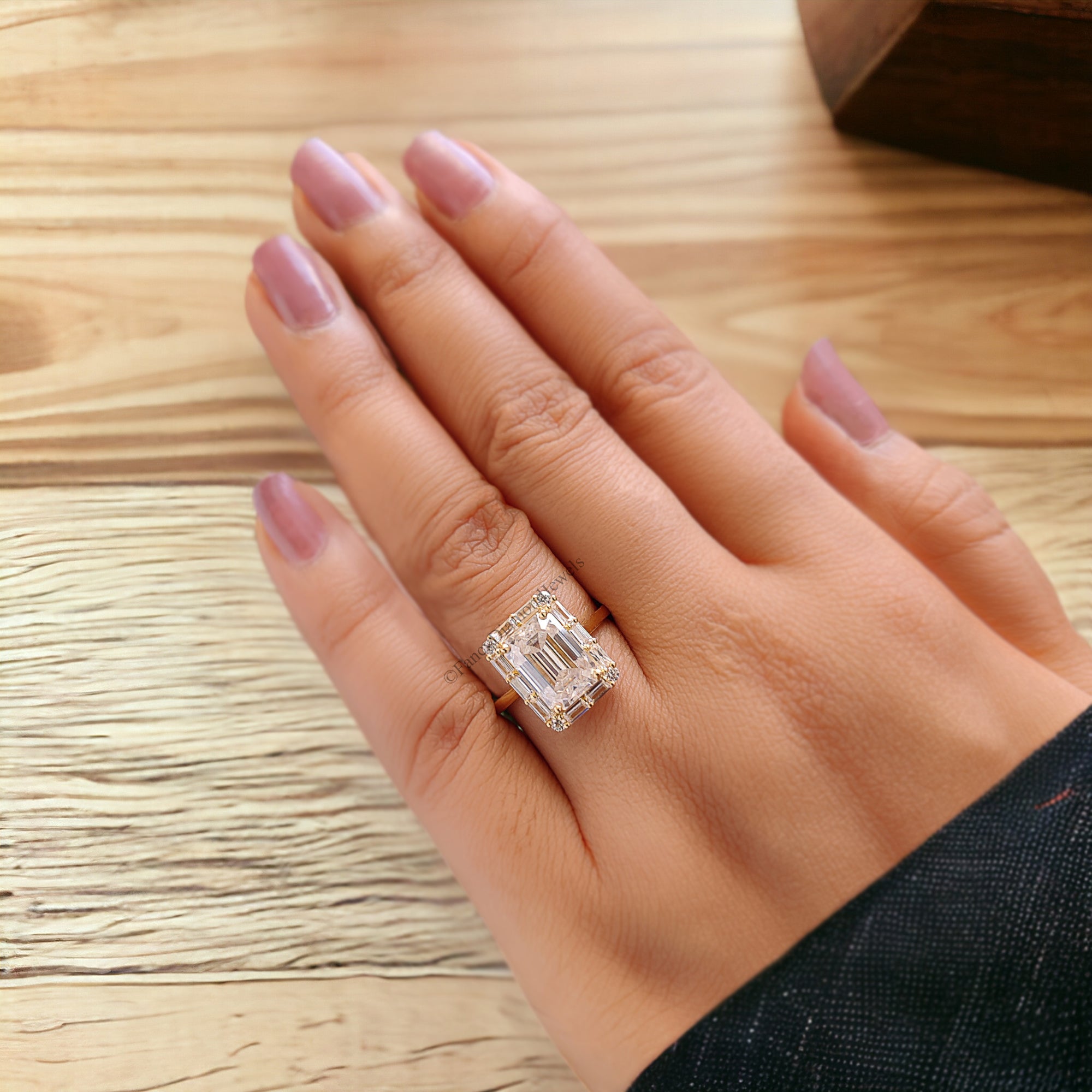 3.00 CT Emerald Cut Colorless Moissanite Engagement Ring Side Baguette Moissanite Wedding Ring Anniversary Gift For Her Handmade Ring FD140