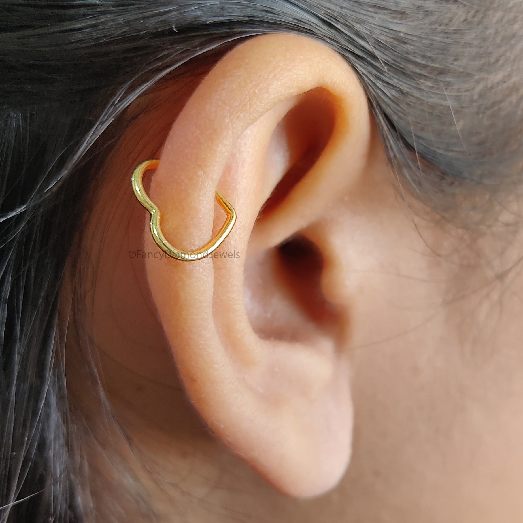 Fake Heart Helix Ring Fake Piercing Silver Yellow Gold Cuff minimalist-style earring 14K Yellow Gold Ear Wrap Cuff Gift For Her FD480