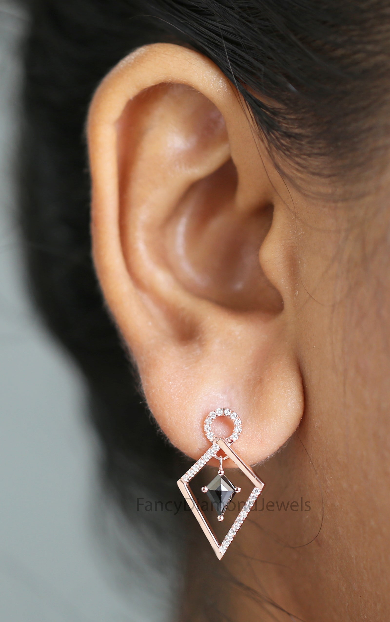 Kite Black Color Diamond Earring, Kite Black Shape Earring, Prong Earring, Engagement Earring, Earlobe Earrings, Earrings Jewelry, KDN2273