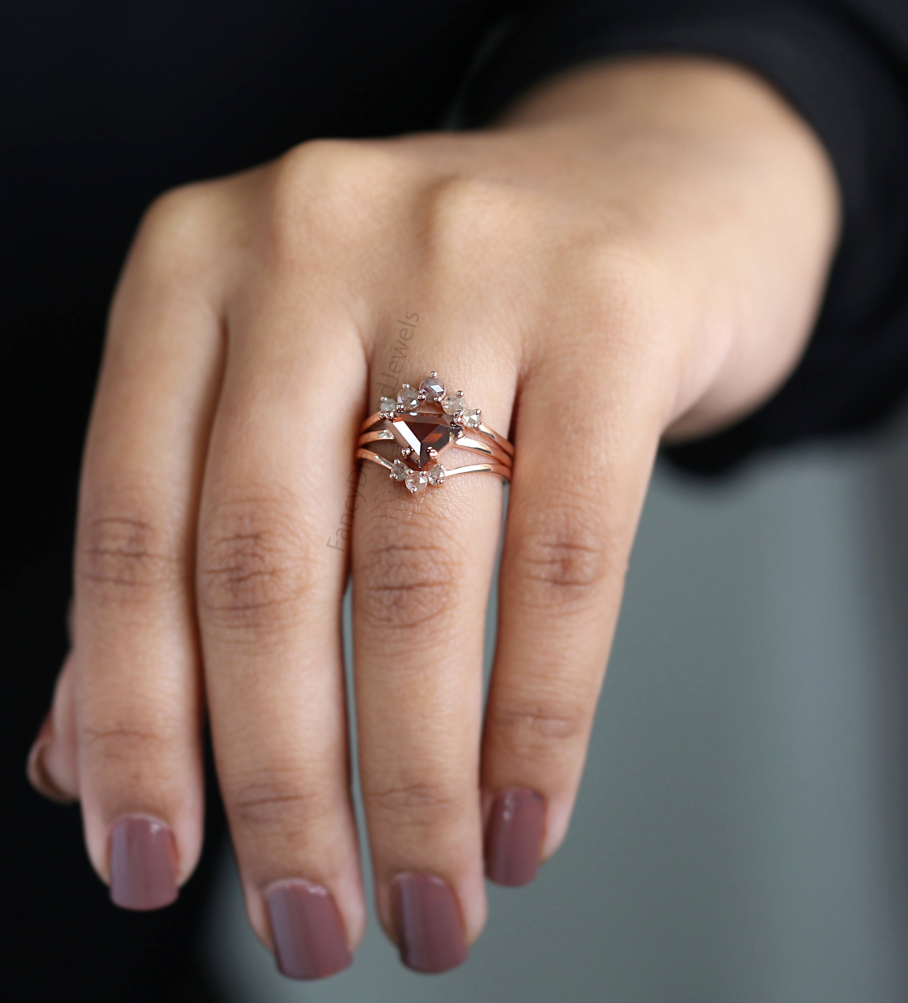 1.70 Ct Natural Shield Shape Brown Diamond Ring 6.85 MM Shield Cut Diamond Ring 14K Solid Rose Gold Silver Engagement Ring Halo Ring QL1866