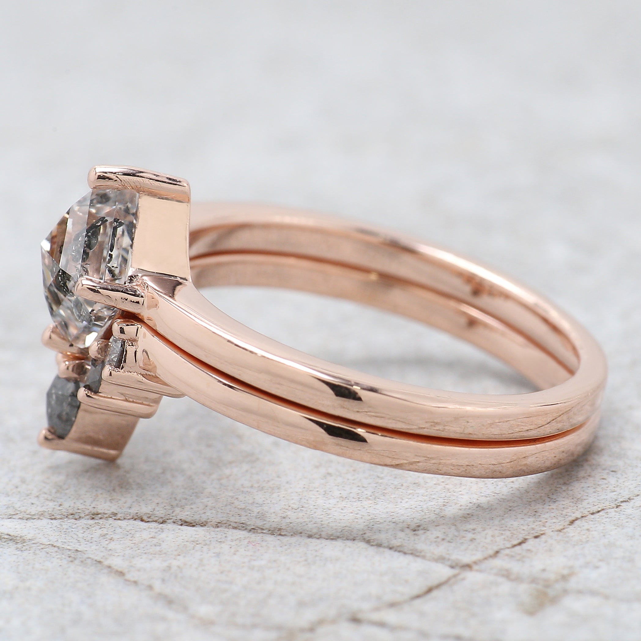 Kite Cut Salt And Pepper Diamond Ring 1.07 Ct 7.44 MM Kite Diamond Ring 14K Solid Rose Gold Silver Kite Engagement Ring Gift For Her QL2677