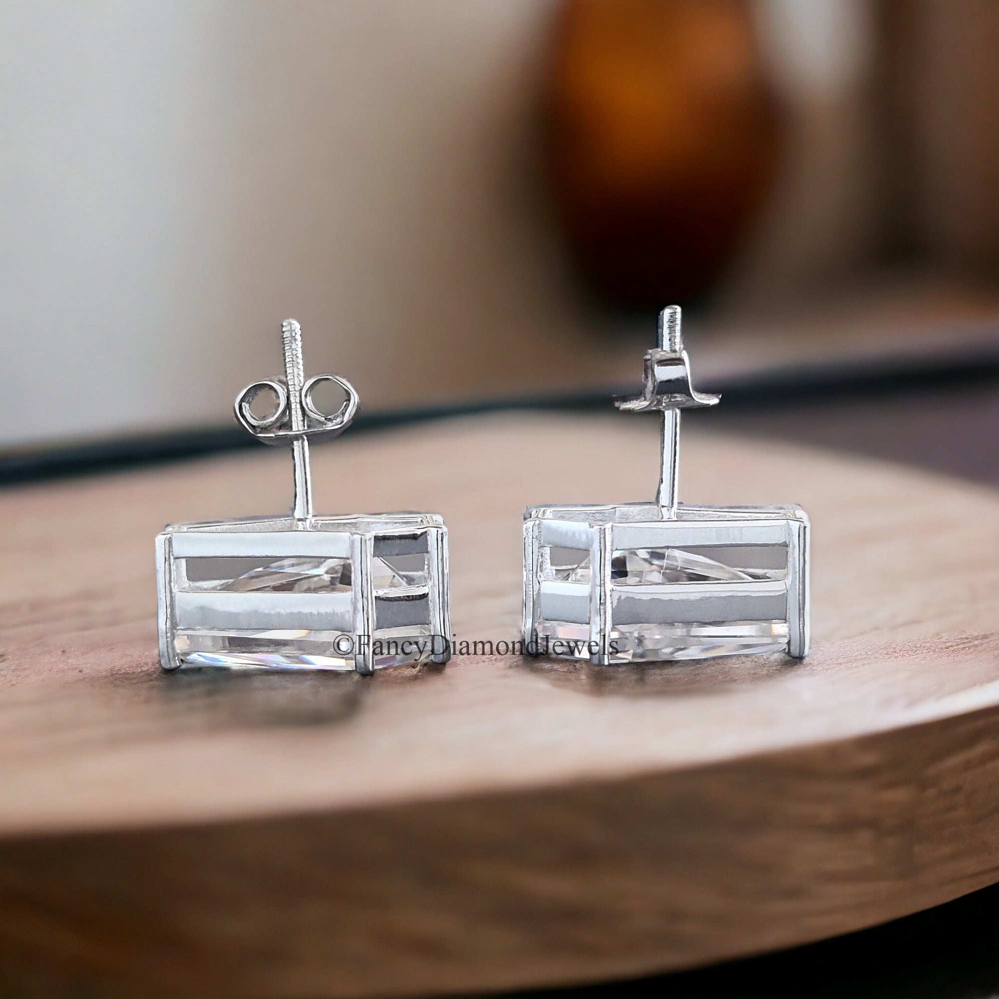 Moissanite Diamond Stud Earrings Coffin Cut Moissanite Earrings 8.35 TW Colorless Moissanite Screw Back Earrings Gift for Women FD59