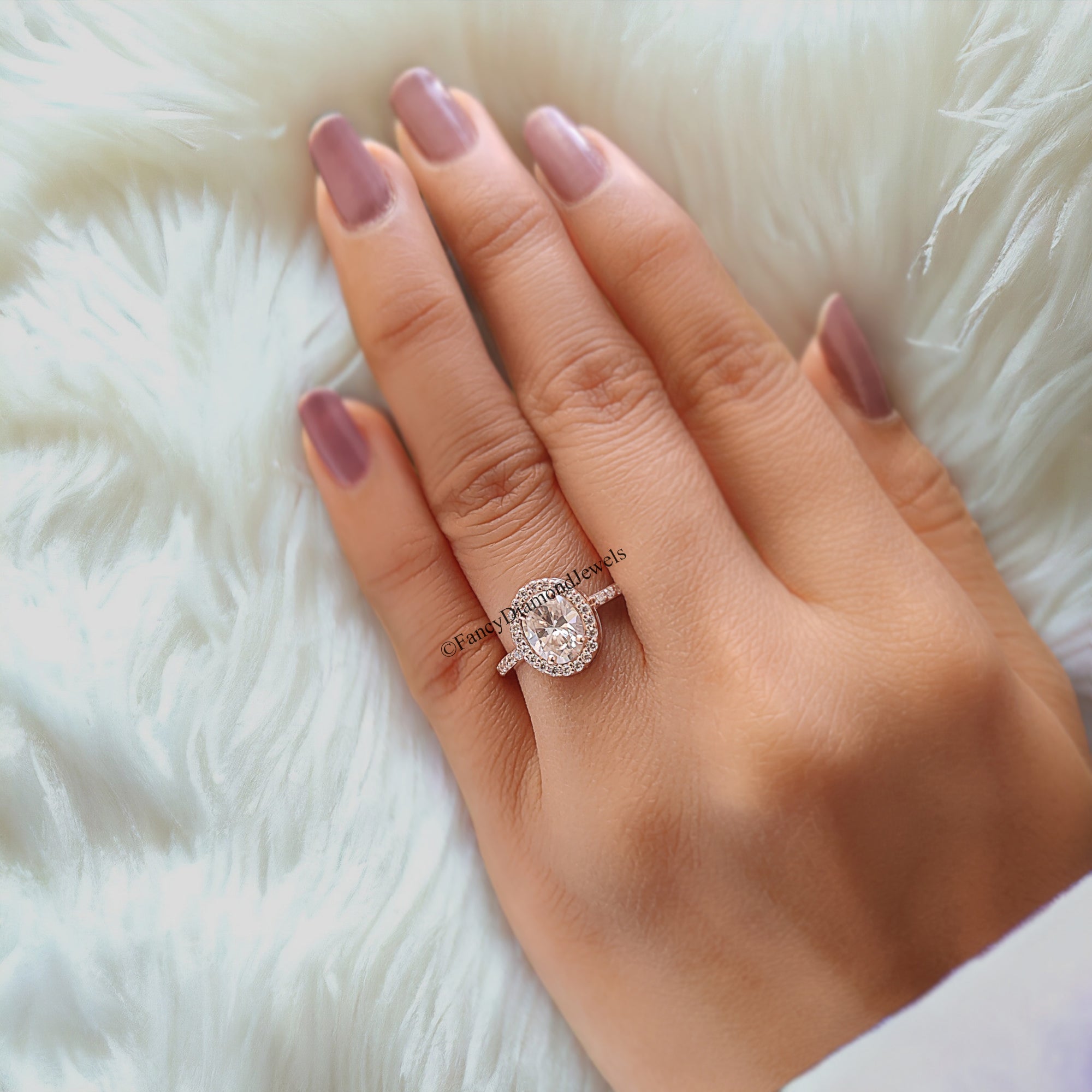1.05 CT Oval Cut Moissanite Solitaire Ring 14K Rose Gold Engagement Ring Halo Setting Statement Ring Gift For Her Anniversary Ring FD93