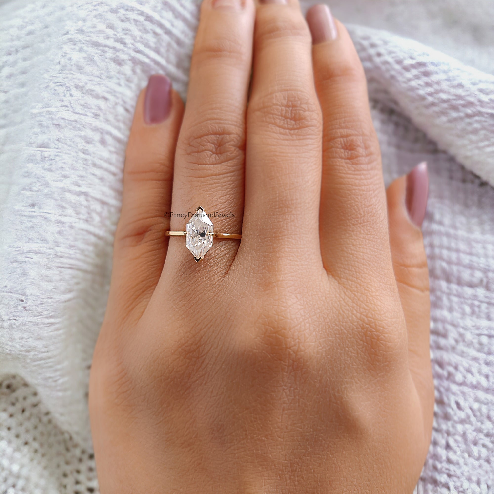 1.20 CT Dutch Marquise Cut Colorless Moissanite Ring Marquise Solitaire Engagement Ring 14K Solid Gold V Prong Set Ring For Beloved FD110