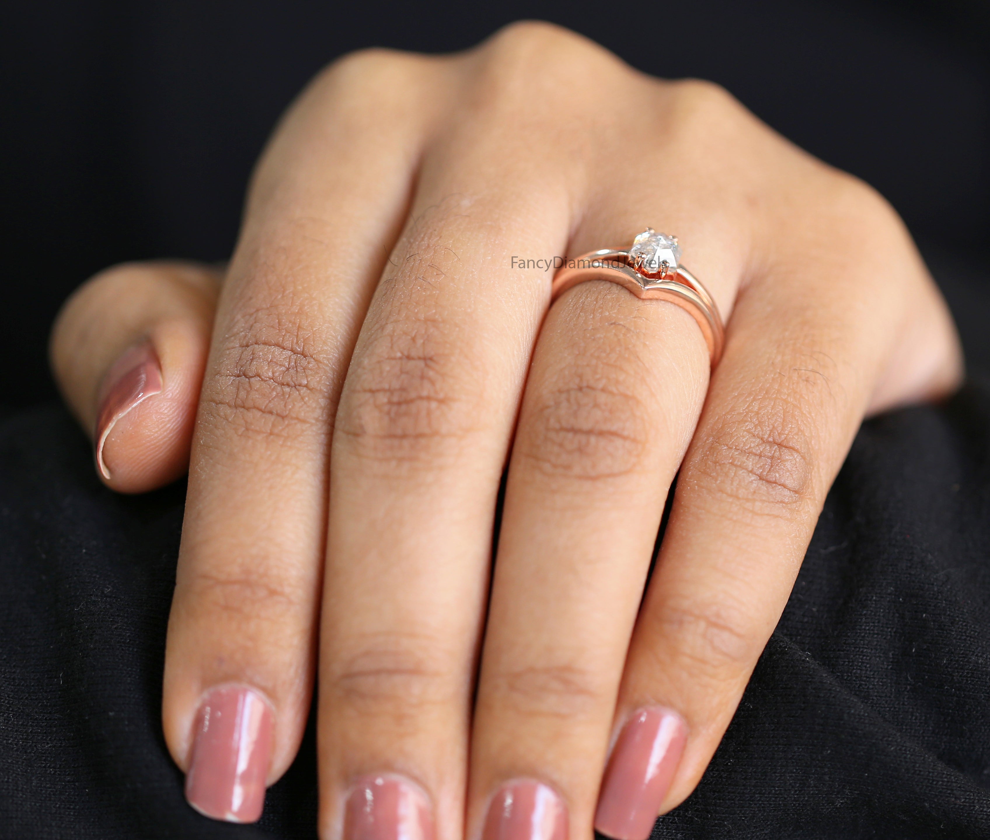 Hexagon Cut Salt And Pepper Diamond Ring 0.78 Ct 6.15 MM Hexagon Diamond Ring 14K Solid Rose Gold Silver Engagement Ring Gift For Her QN2183