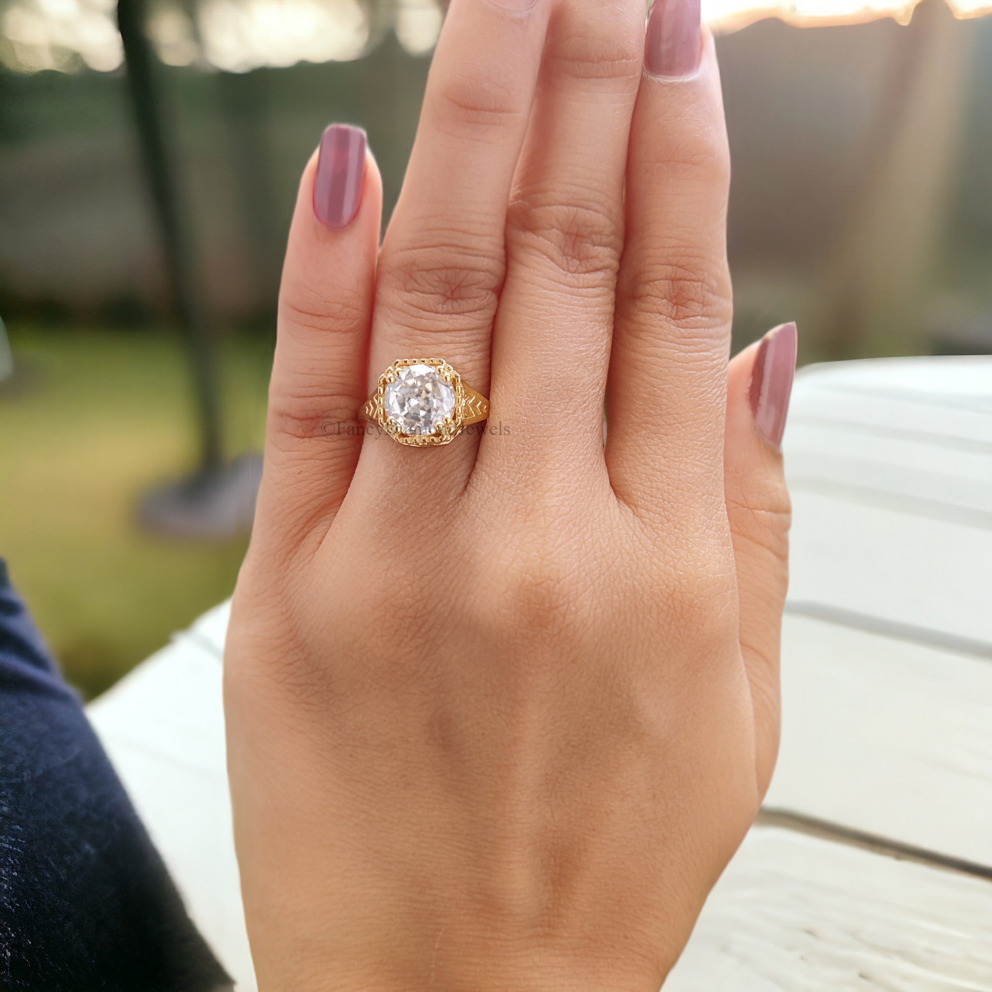 Art Deco Ring 1.80 CT Round Old European Cut Colorless Moissanite Ring OEC Ring Engagement Ring Wedding Ring Bridal Set 14KT Gold FD121