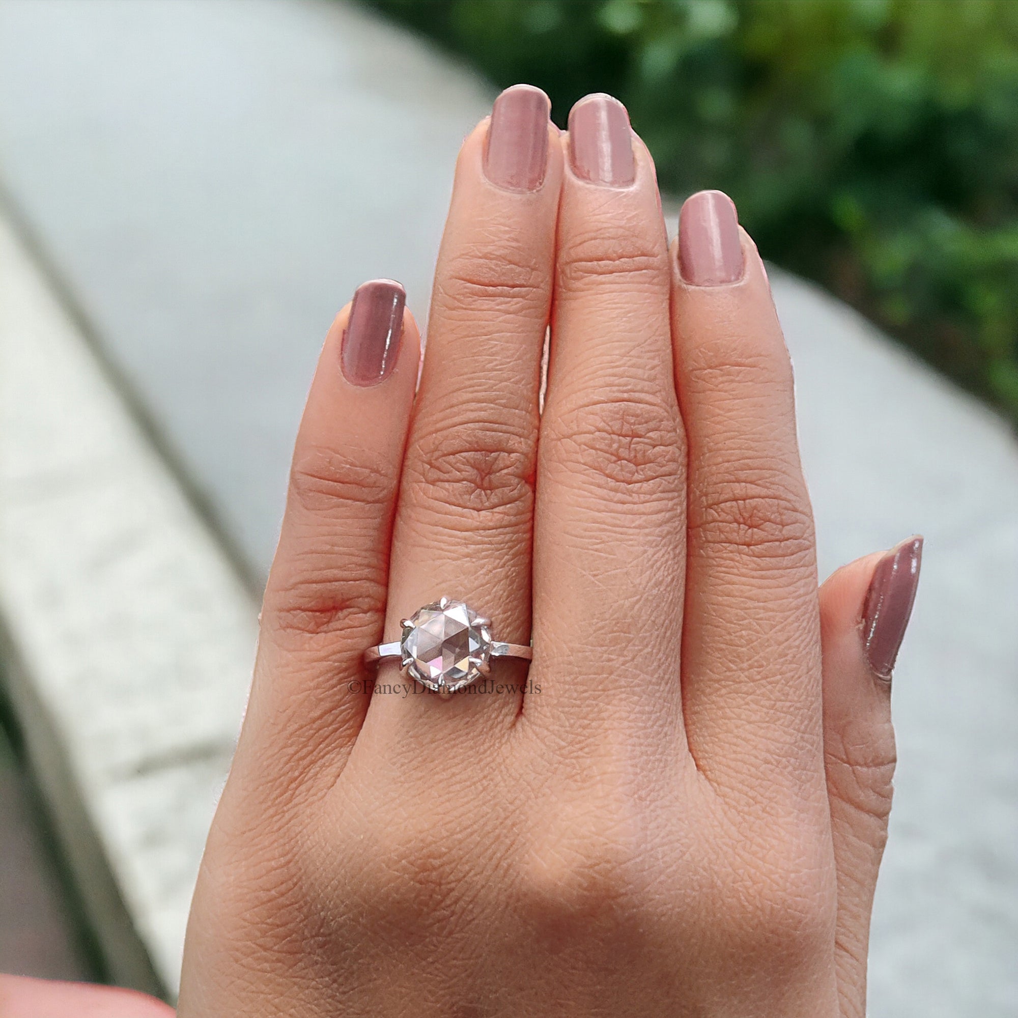 2.65 CT Round Rose Cut Colorless Moissanite Pointed Prong Simple Solitaire Engagement Ring Wedding Ring Anniversary Ring Bridal Ring FD28