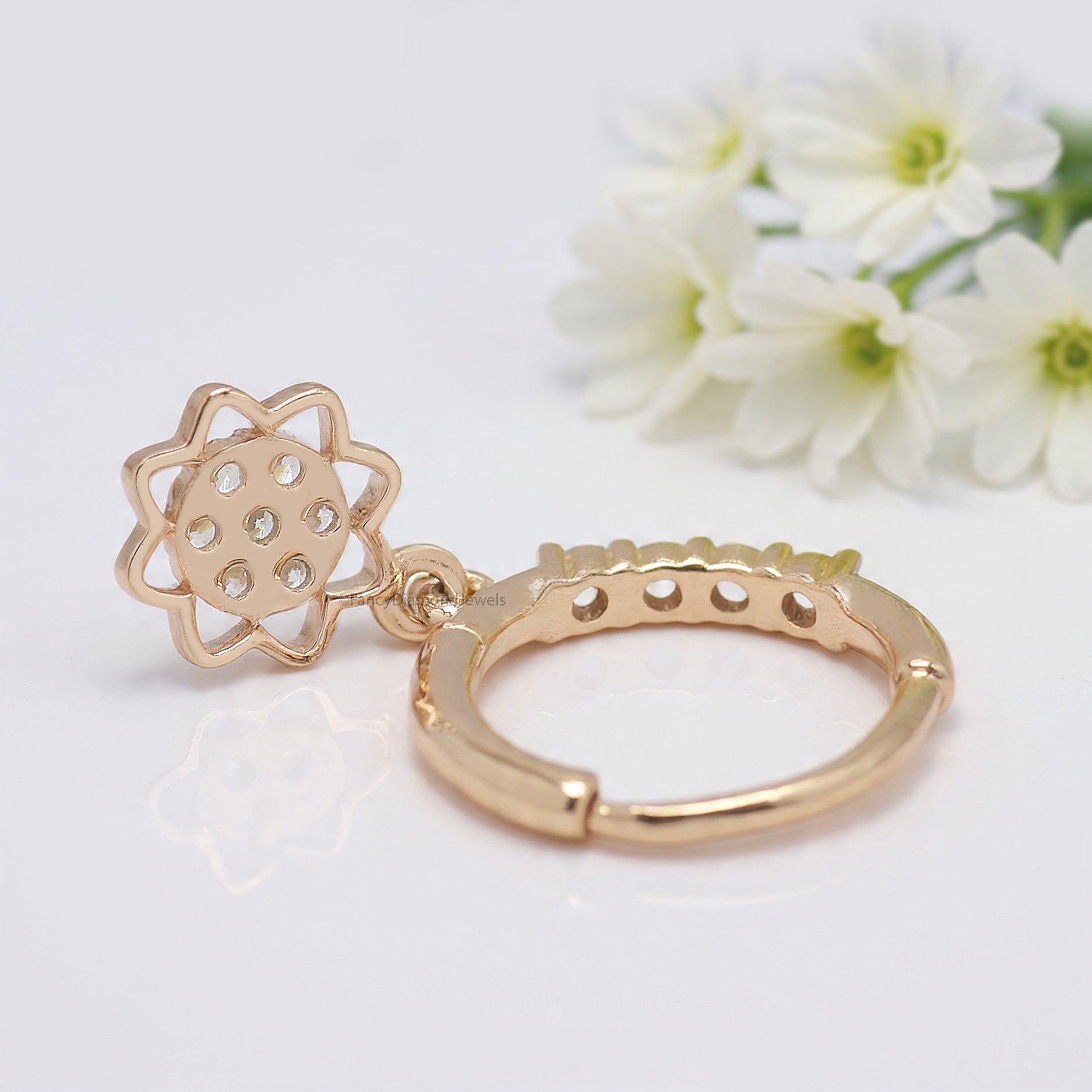 Flower Nose Ring With Diamond Dangling Nose Studs Moissanite Diamond Nose Hoop Nose Stud Rose Gold Nose Ring Diamond Nose Stud Hoop FD492