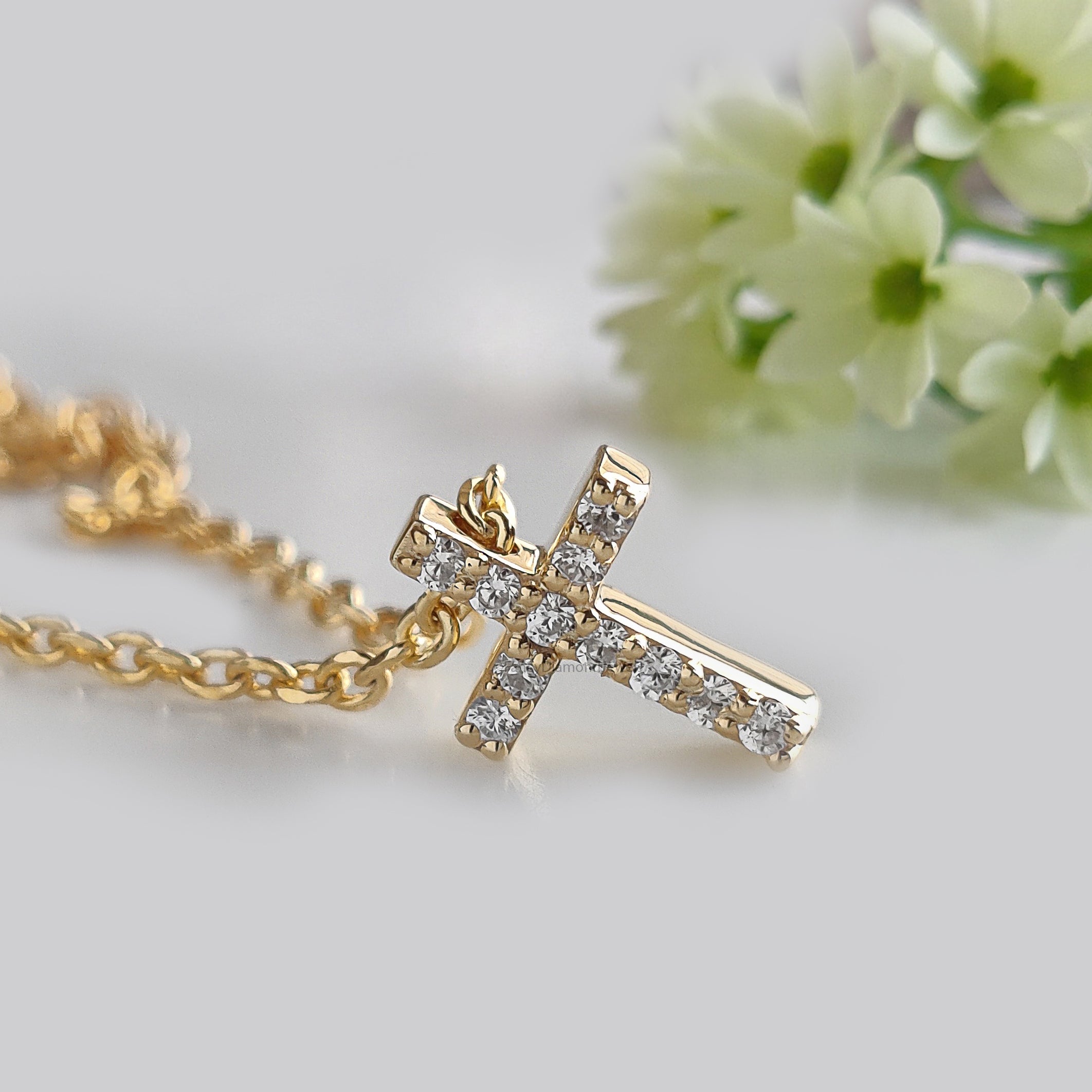 Diamond Cross Necklace Yellow Silver handmade jewelry Necklace Religious Jewelry Necklace With Chain FD512