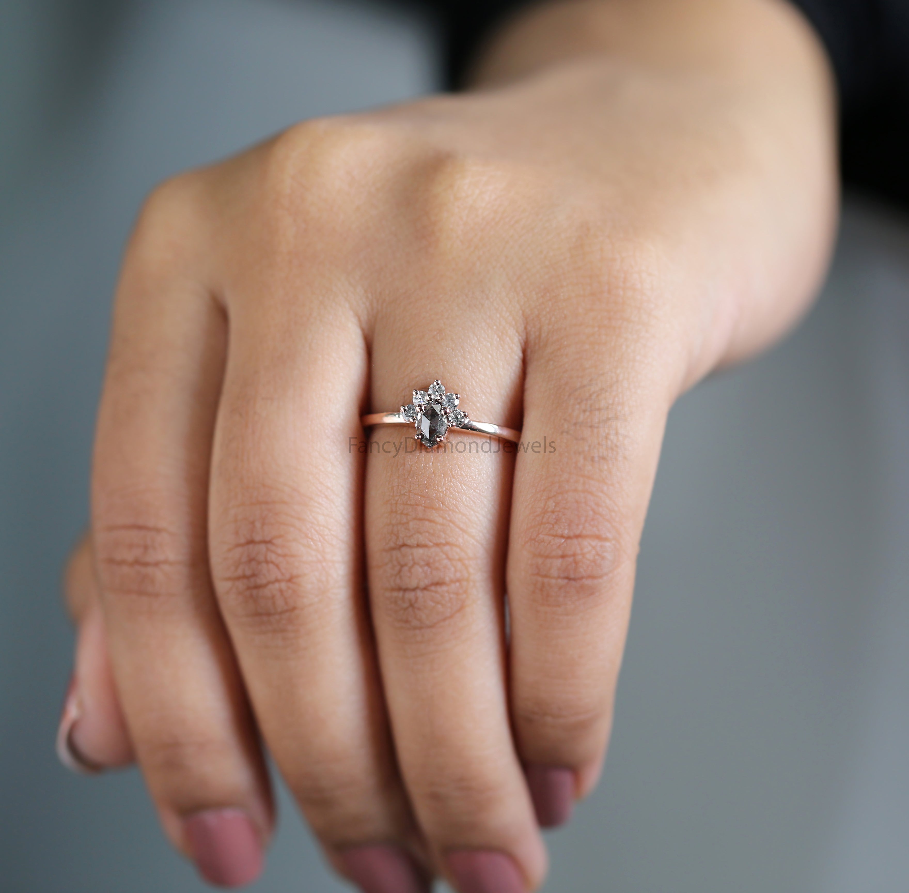 Marquise salt and pepper Diamond Ring, Salt and pepper Marquise Diamond Engagement Ring, Marquise Diamond Ring, Marquise Shape Ring, KD1141