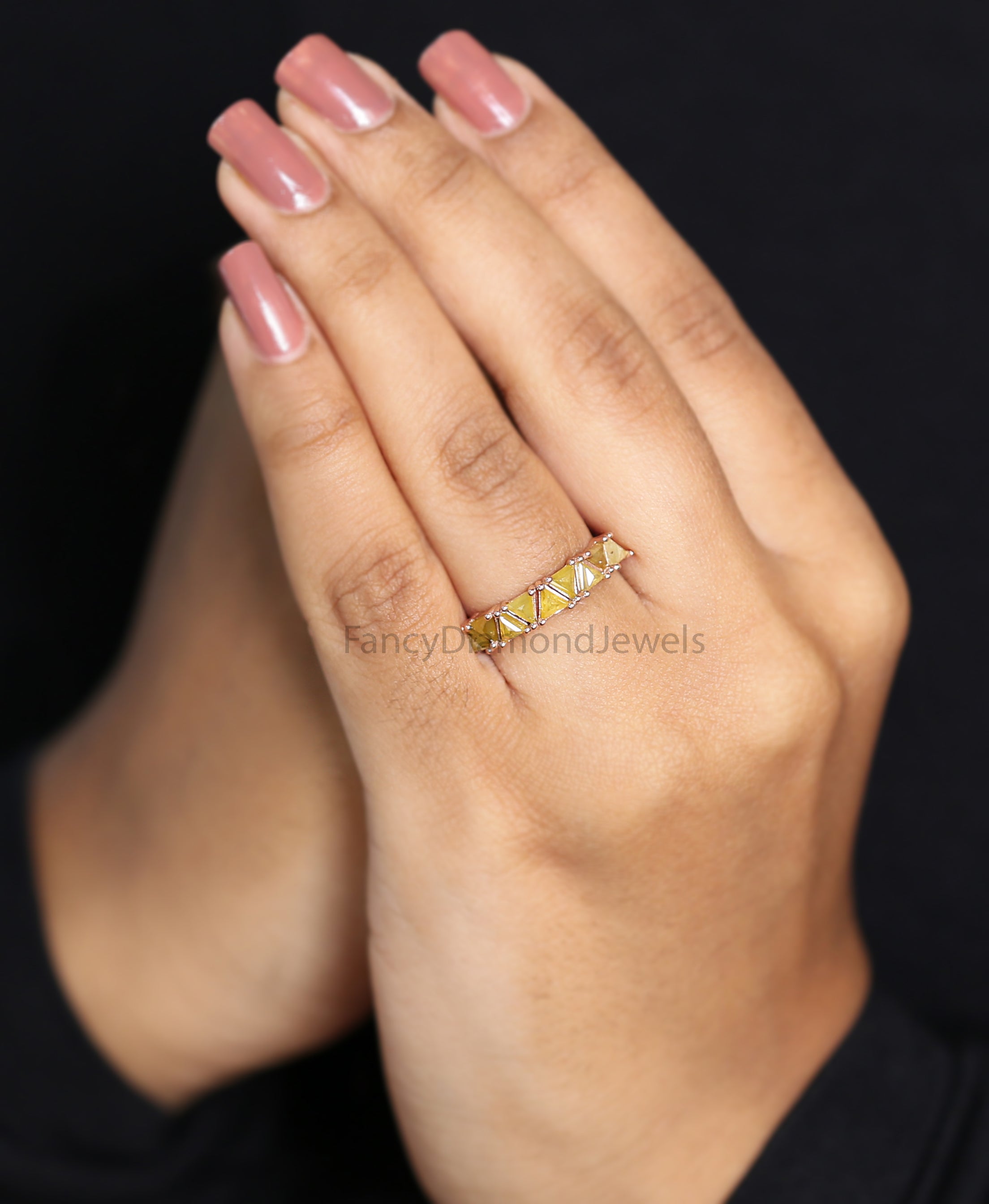 Triangle Cut Yellow Color Diamond Ring 1.28 Ct 3.75 MM Triangle Diamond Ring 14K Solid Rose Gold Silver Engagement Ring Gift For Her QL2052