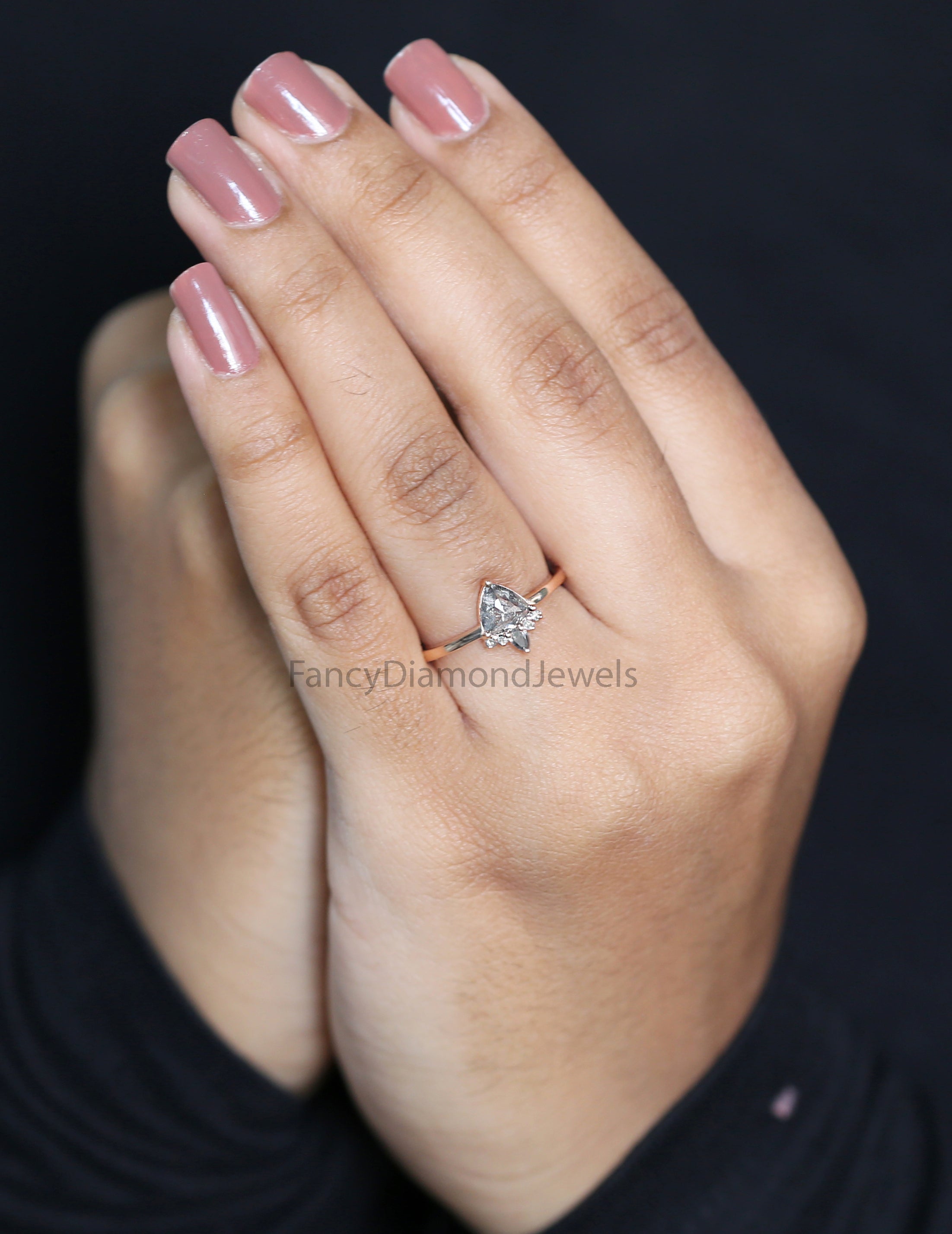 Triangle Salt And Pepper Diamond Ring, Engagement Ring, Triangle Shape Diamond Ring, Trillion Raw Diamond Ring, Solitaire Ring, KD1107