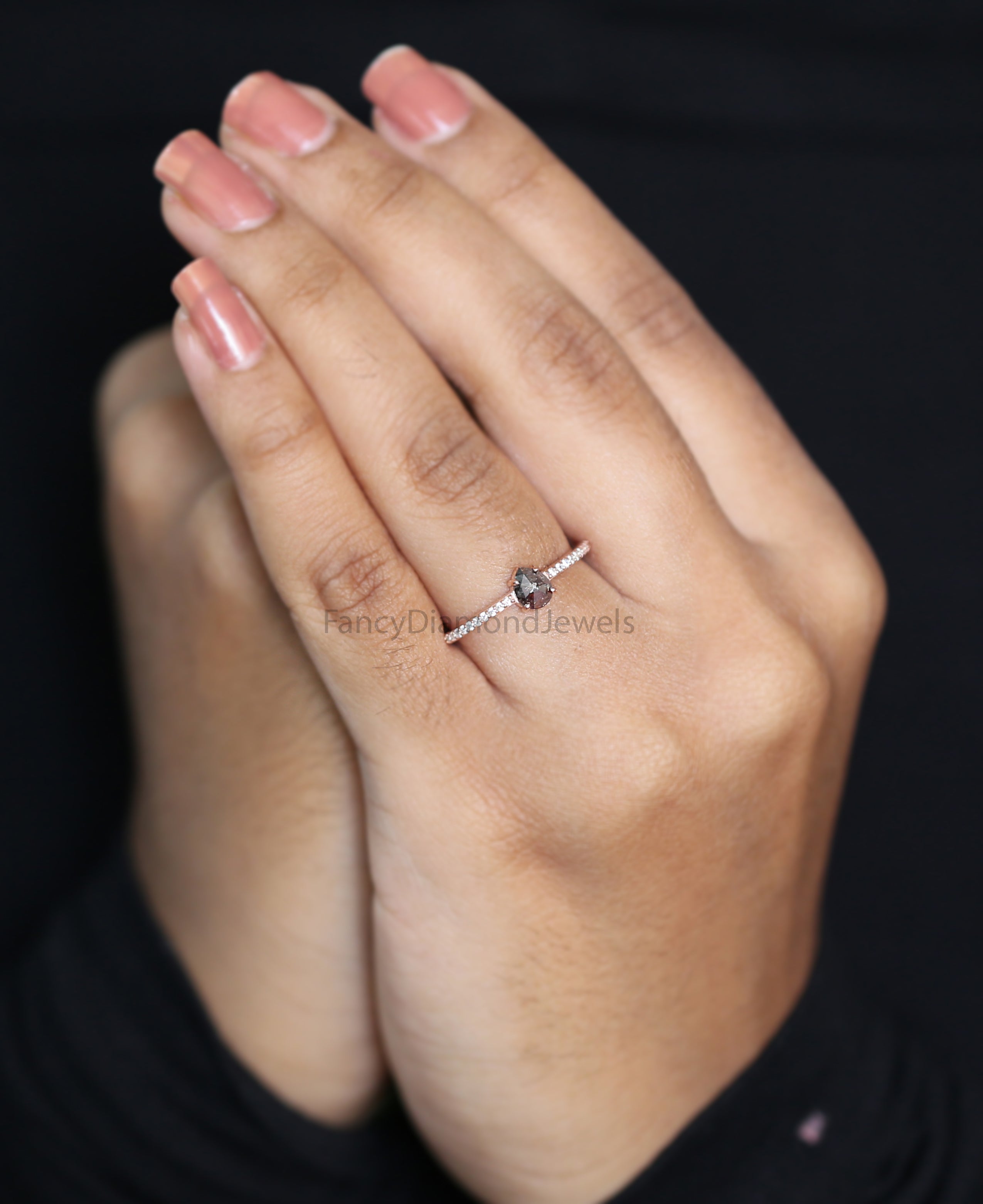 Pear Salt And Pepper Diamond Ring, Natural Pear Diamond Ring, Pear Diamond Engagement Ring, Pear Shape Diamond Ring, Pear Cut Ring KD1113