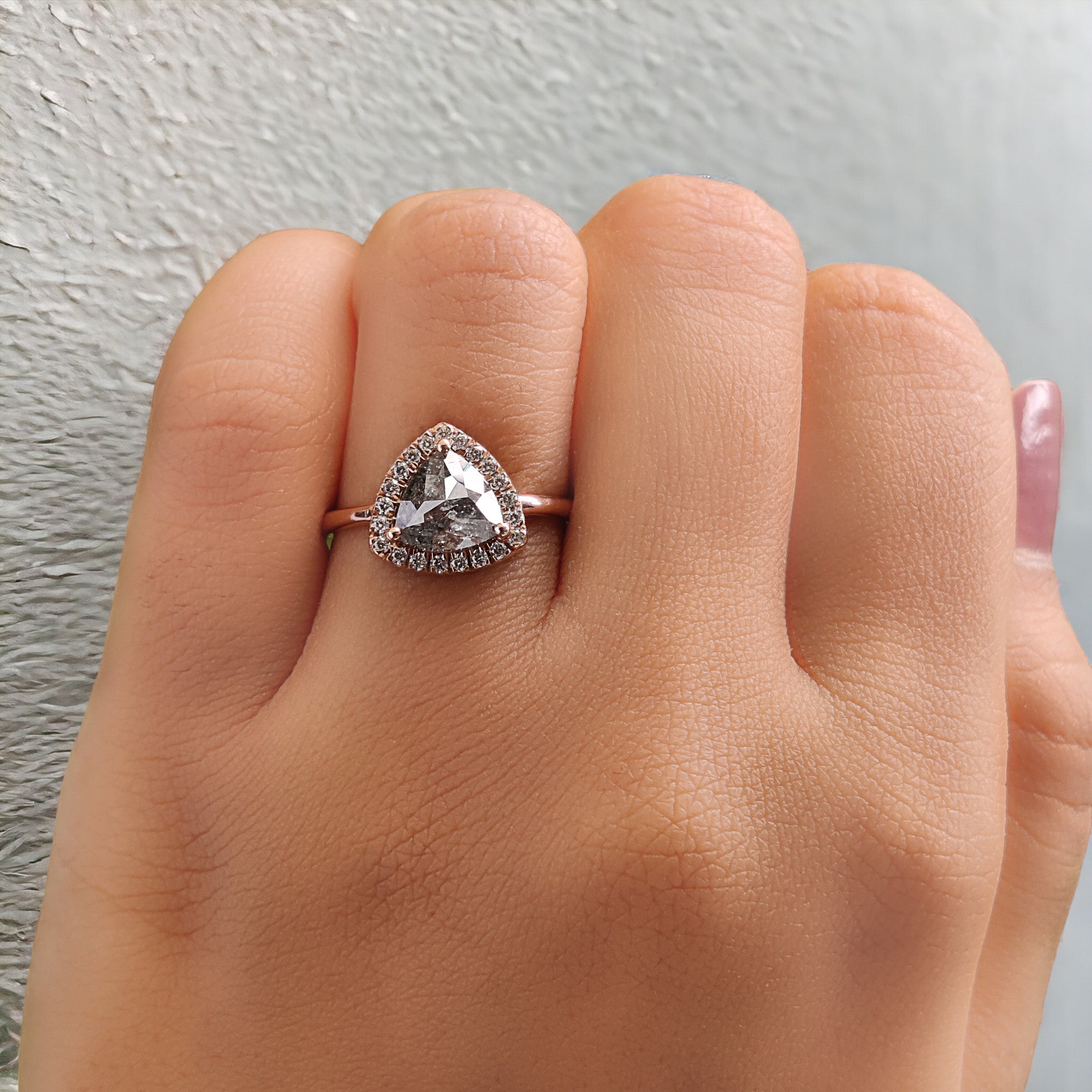 Triangle Salt And Pepper Diamond Ring 1.67 Ct 7.30 MM Triangle Diamond Ring 14K Solid Rose Gold Silver Engagement Ring Gift For Her QL8124