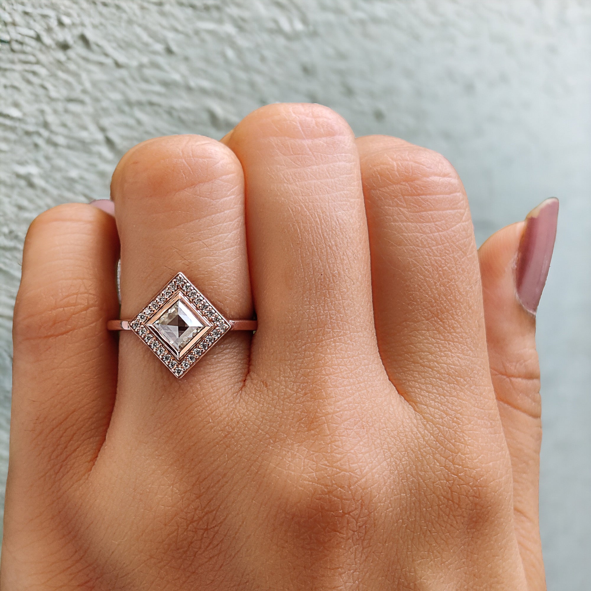 Kite Cut Salt And Pepper Diamond Ring 0.49 Ct 6.28 MM Kite Diamond Ring 14K Solid Rose Gold Silver Kite Engagement Ring Gift For Her QL2686