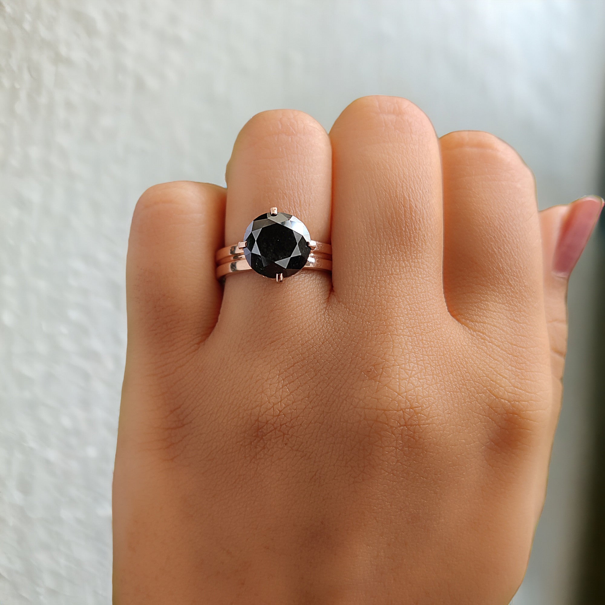 Round Cut Black Color Diamond Ring 3.76 Ct 9.30 MM Round Shape Diamond Ring 14K Solid Rose Gold Silver Engagement Ring Gift For Her QL8487