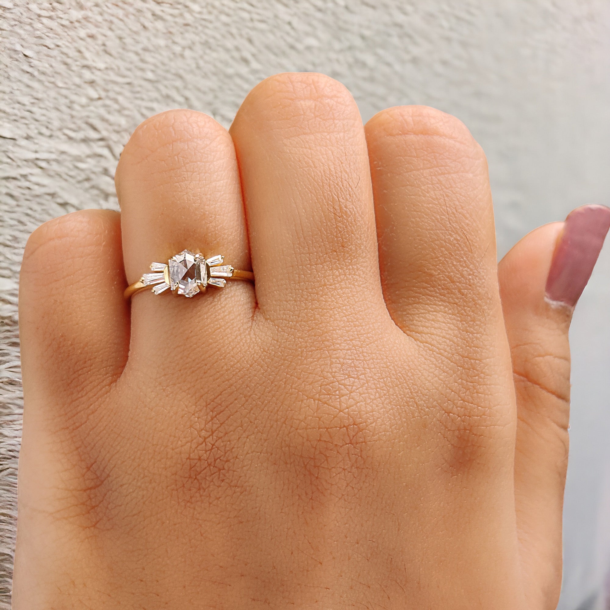 Hexagon Cut Salt And Pepper Diamond Ring 0.84 Ct 6.20 MM Hexagon Diamond Ring 14K Yellow Gold Silver Engagement Ring Gift For Her QL2687