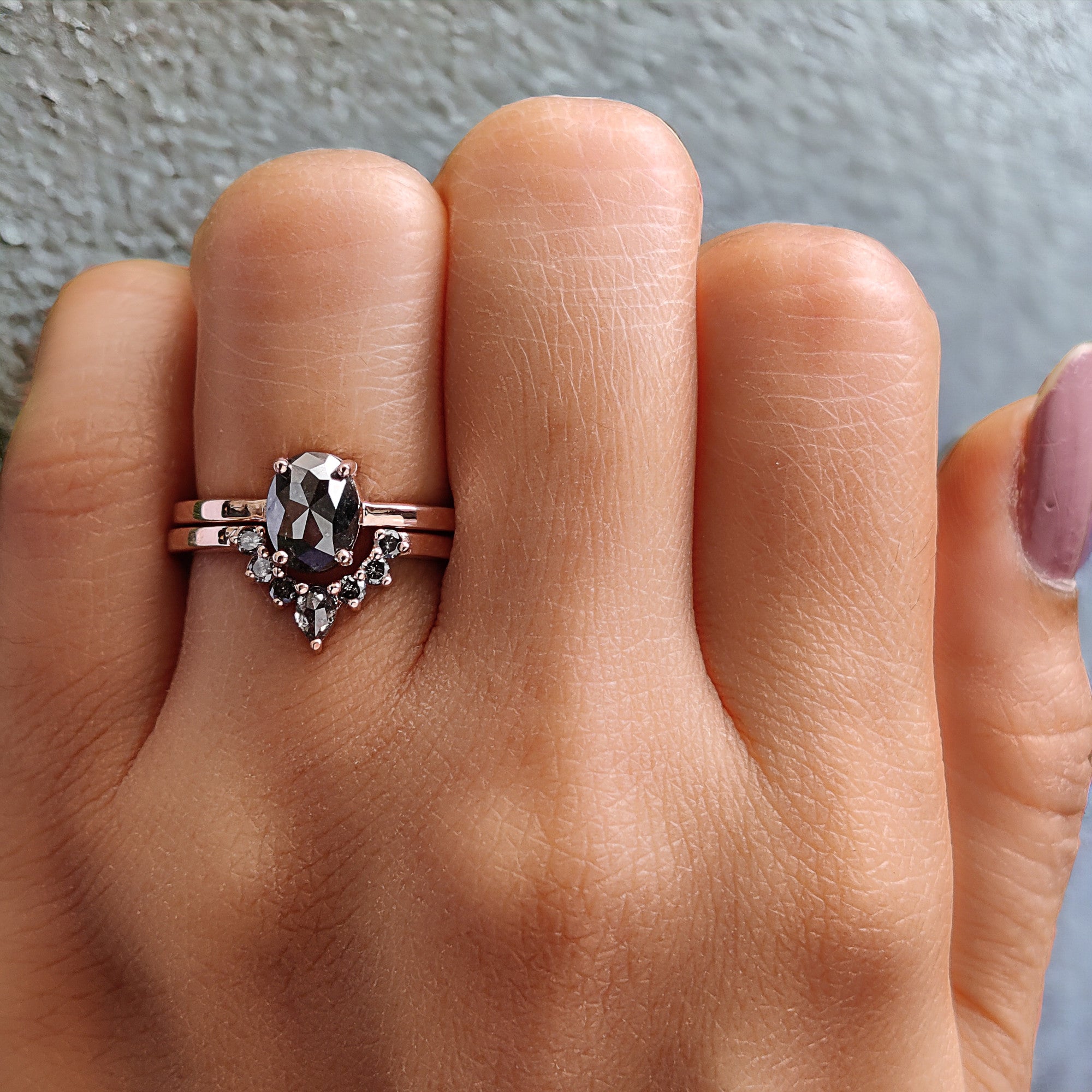 Oval Cut Salt And Pepper Diamond Ring 1.04 Ct 7.35 MM Oval Diamond Ring 14K Solid Rose Gold Silver Oval Engagement Ring Gift For Her QL1021