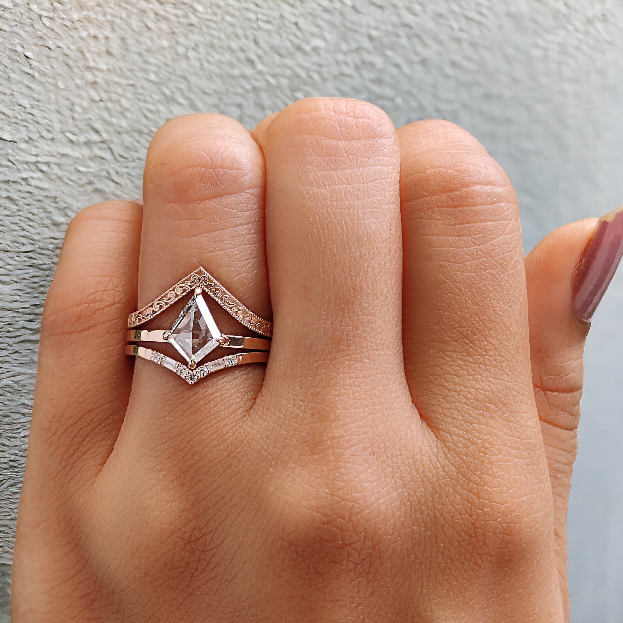 Kite Cut Salt And Pepper Diamond Ring 0.77 Ct 8.78 MM Kite Diamond Ring 14K Solid Rose Gold Silver Kite Engagement Ring Gift For Her QL2681