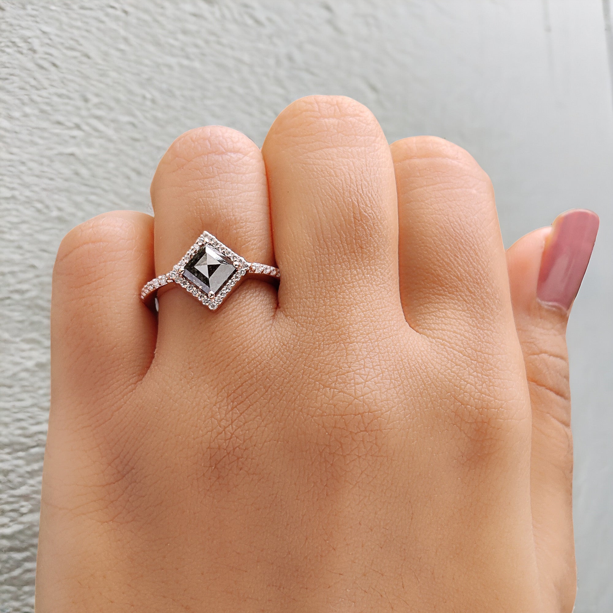 1.16 Ct Natural Kite Shape Salt And Pepper Diamond Ring 7.90 MM Kite Cut Diamond Ring 14K Solid Rose Gold Silver Engagement Ring QN1266