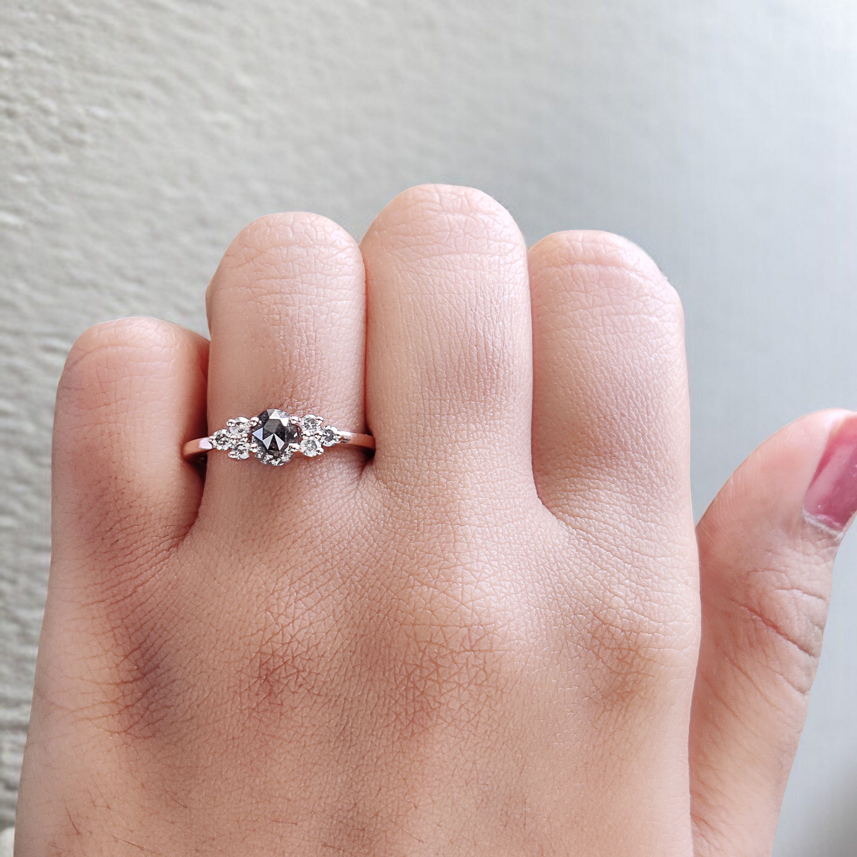 Oval Cut Salt And Pepper Diamond Ring 0.72 Ct 5.59 MM Oval Shape Diamond Ring 14K Solid Rose Gold Silver Engagement Ring Gift For Her KD1106