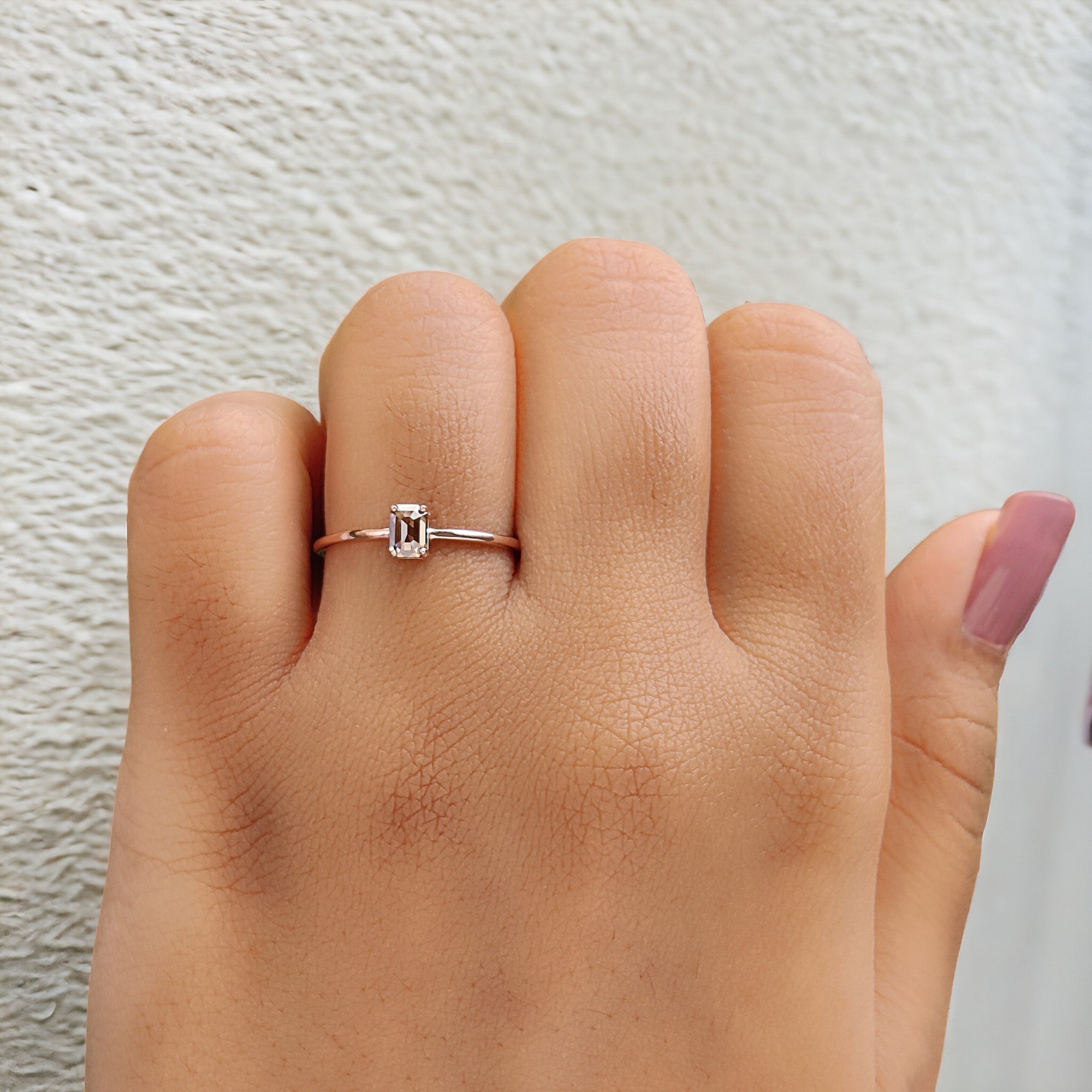Emerald Cut Brown Color Diamond Ring 0.35 Ct 4.50 MM Emerald Shape Diamond Ring 14K Rose Gold Silver Engagement Ring Gift For Her QN1166