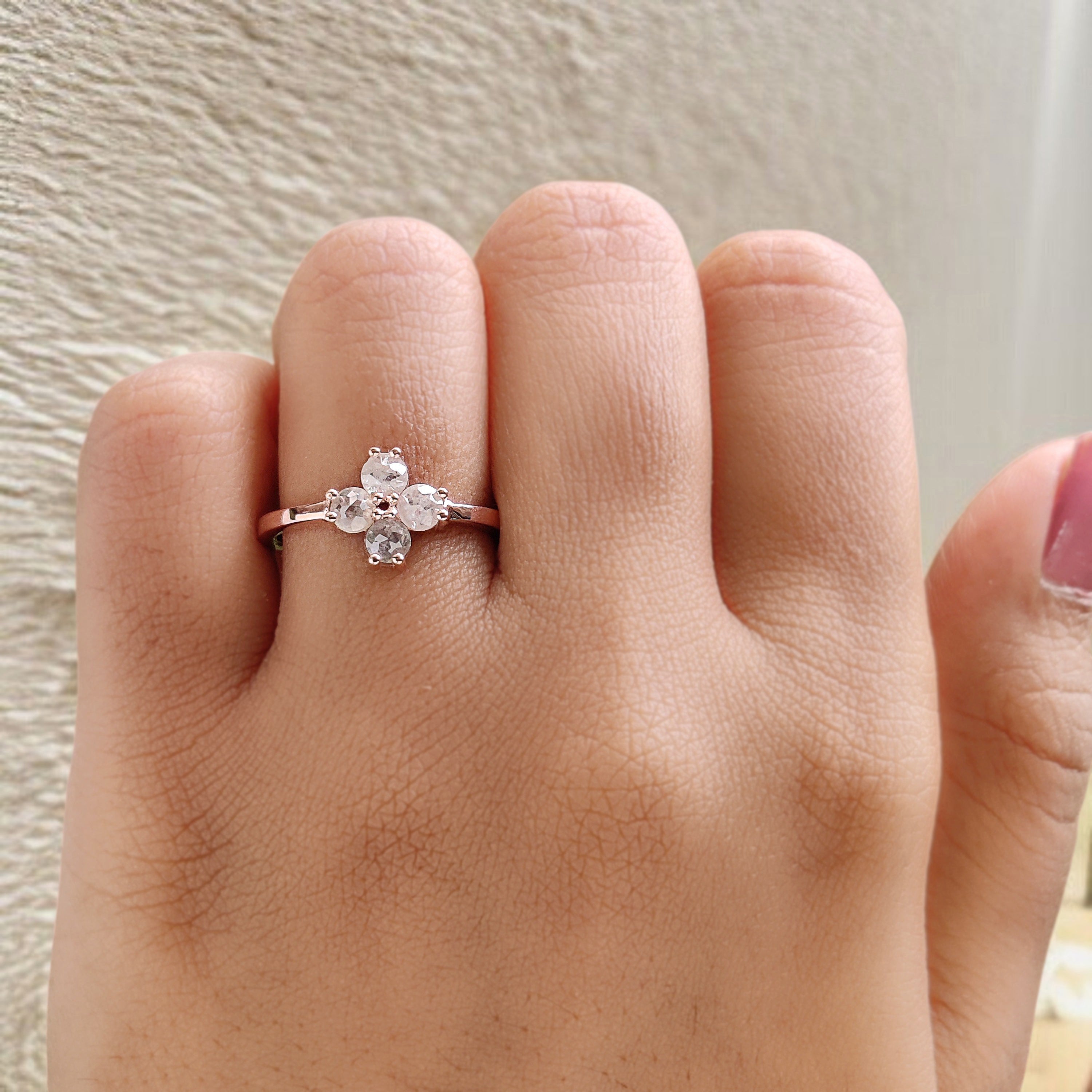 Round Rose Cut Salt And Pepper Diamond Ring 0.94 Ct 3.50 MM Round Diamond Ring 14K Rose Gold Silver Engagement Ring Gift For Her QK1036