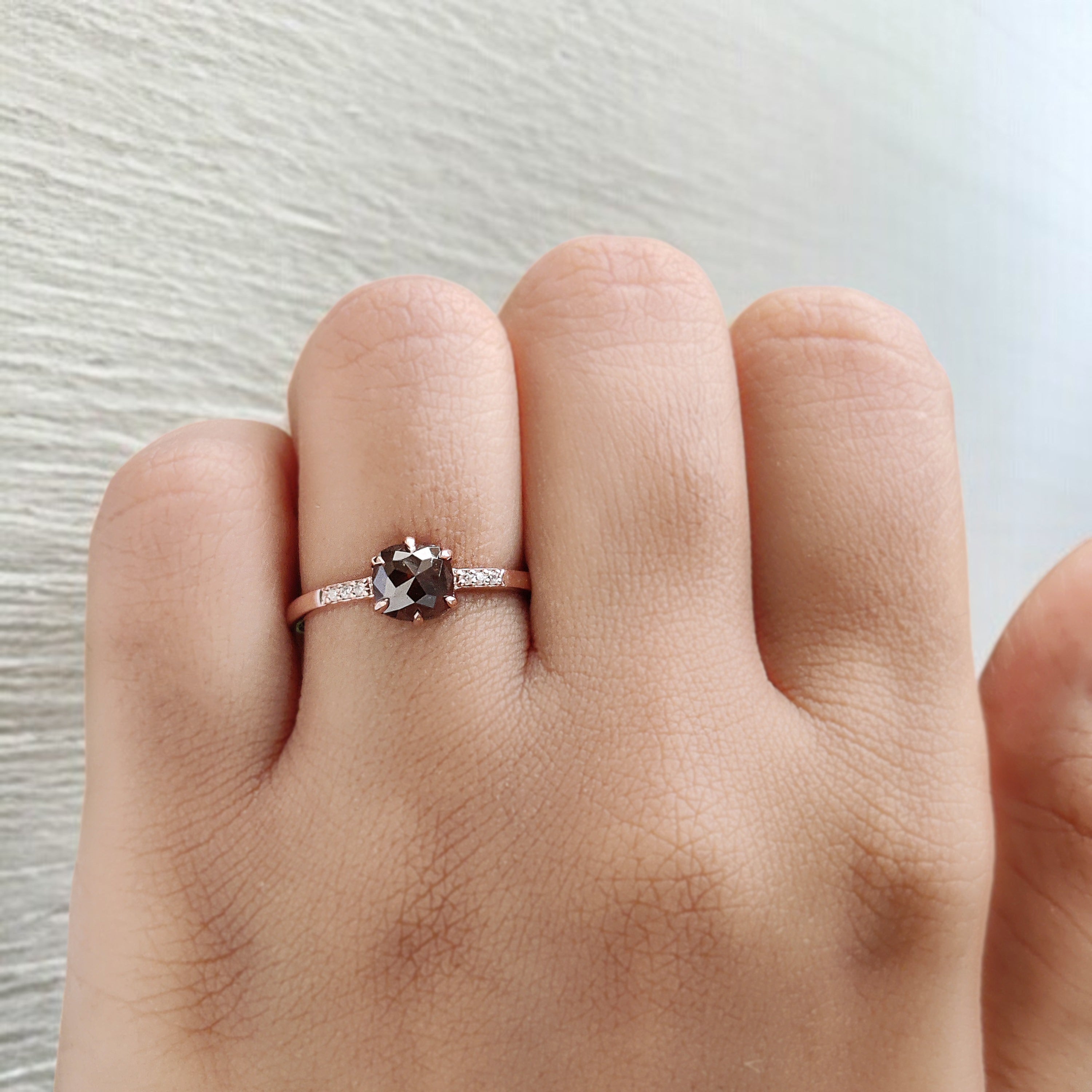 Cushion Shape Brown Color Diamond Ring 1.01 Ct 5.73 MM Cushion Diamond Ring 14K Solid Rose Gold Silver Engagement Ring Gift For Her QL2888