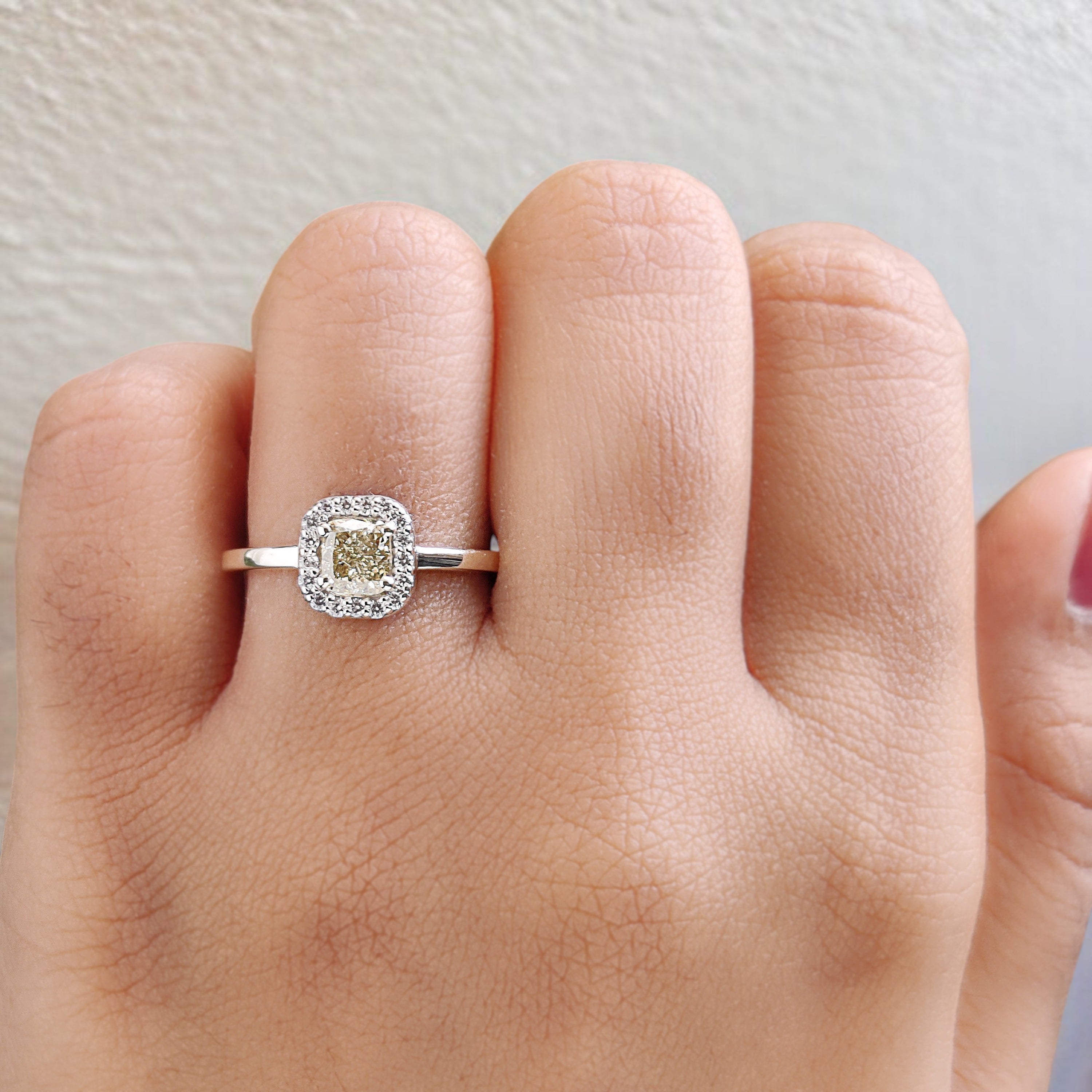 Cushion Cut Yellow Color Diamond Ring 0.60 Ct 4.70 MM Cushion Diamond Ring 14K Solid White Gold Silver Engagement Ring Gift For Her QN9833