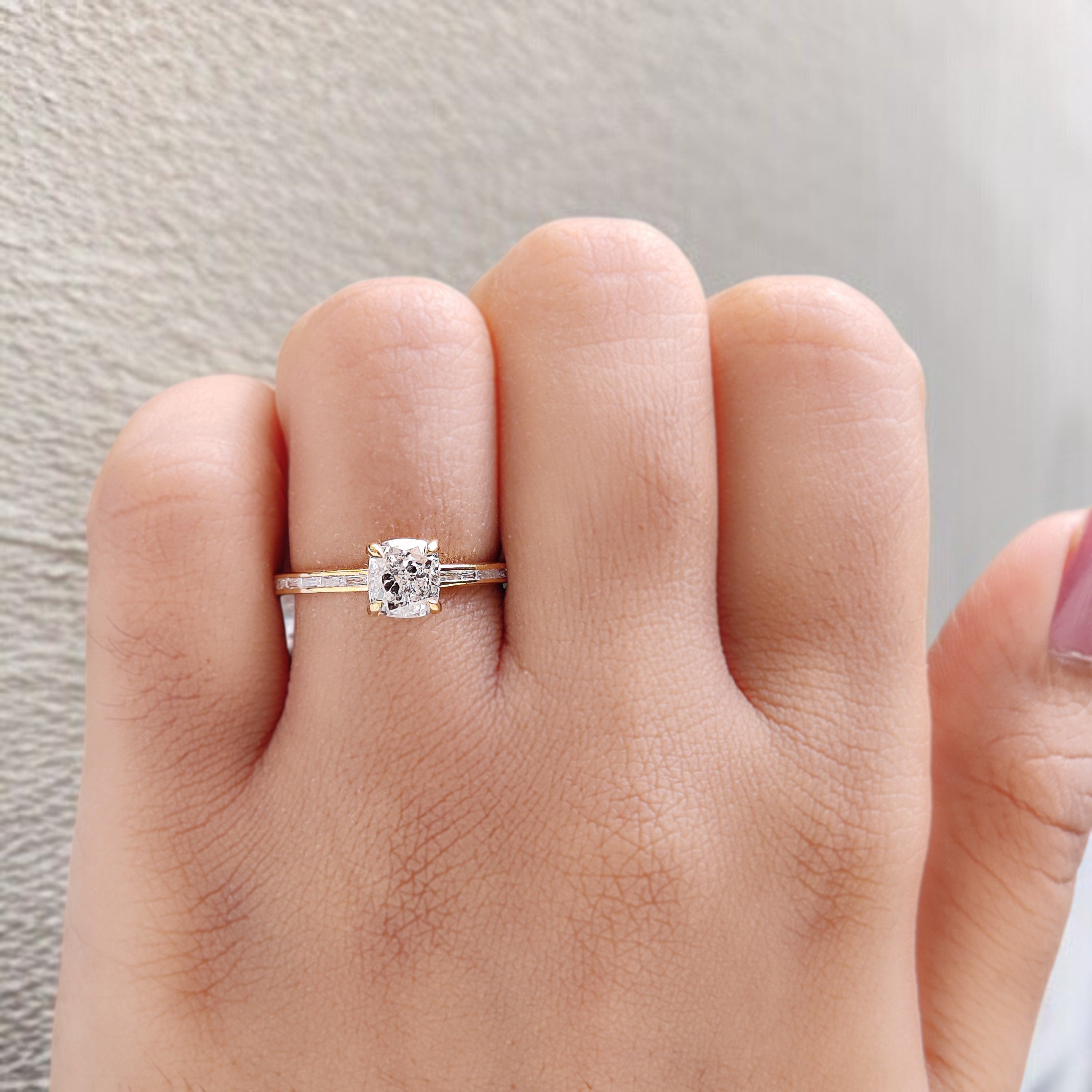 Cushion White-F Color Diamond Ring 1.02 Ct 5.78 MM Cushion Diamond Wedding Ring Baguette Diamond Ring Engagement Ring Gift For Her KDL2663