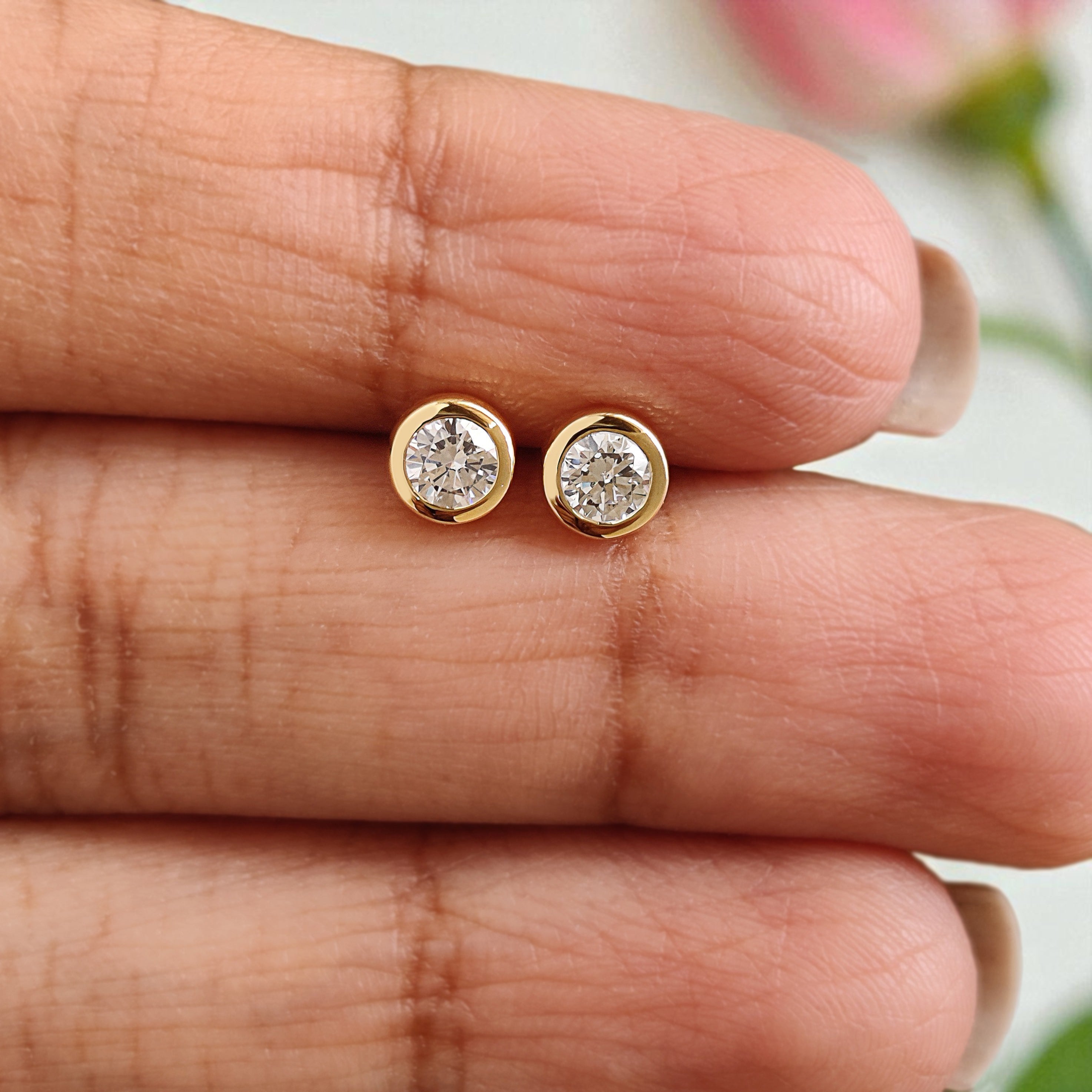 Natural White Round Diamond Earring Round Brilliant Shape Earring Bezel Earring Engagement Earring Earlobe Earrings Gift For Her KD1000