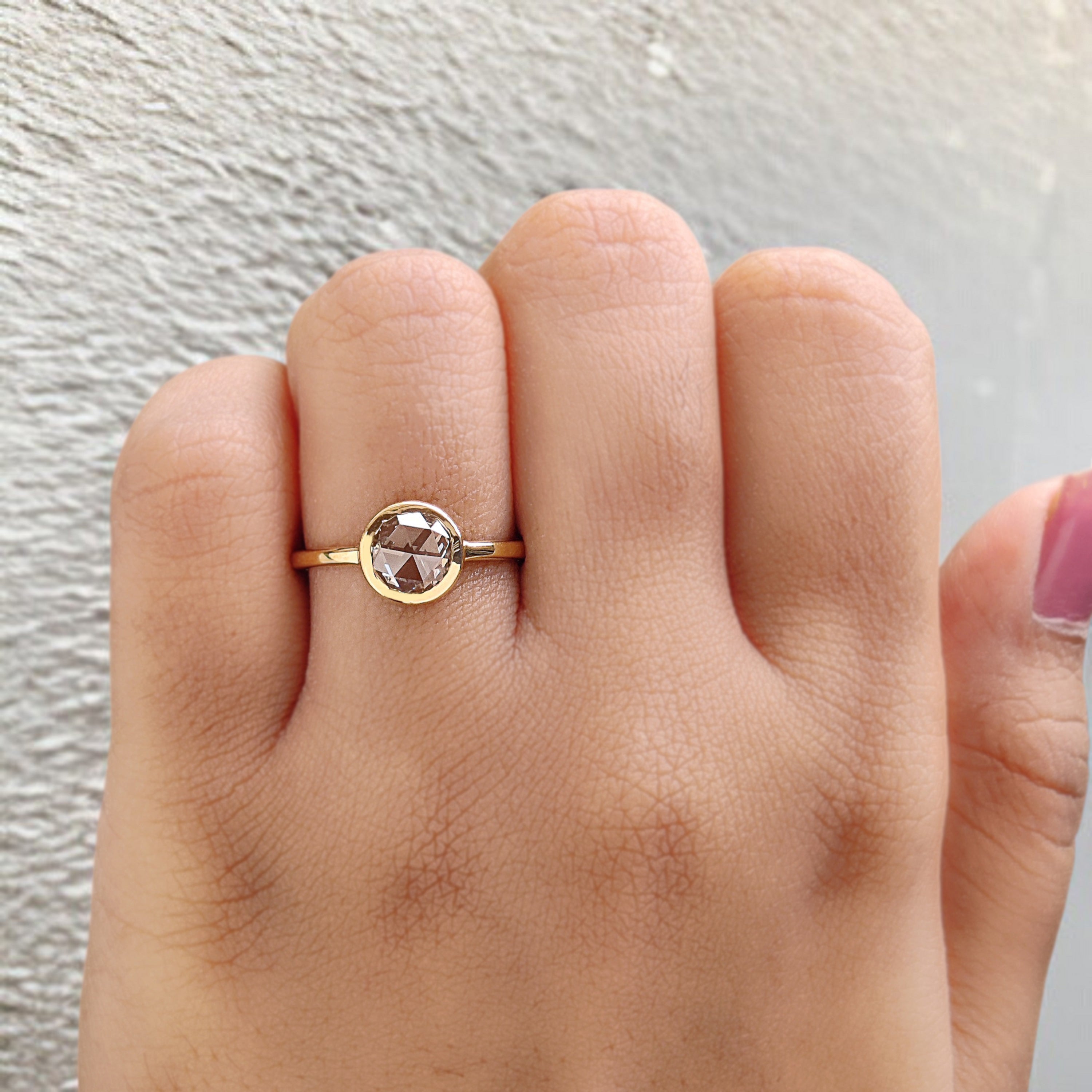 Round Rose Cut White-J Color Diamond Ring 1.12 Ct 6.39 MM Round Diamond Wedding Ring 14K Yellow Gold Engagement Ring Gift For Her KDL2624