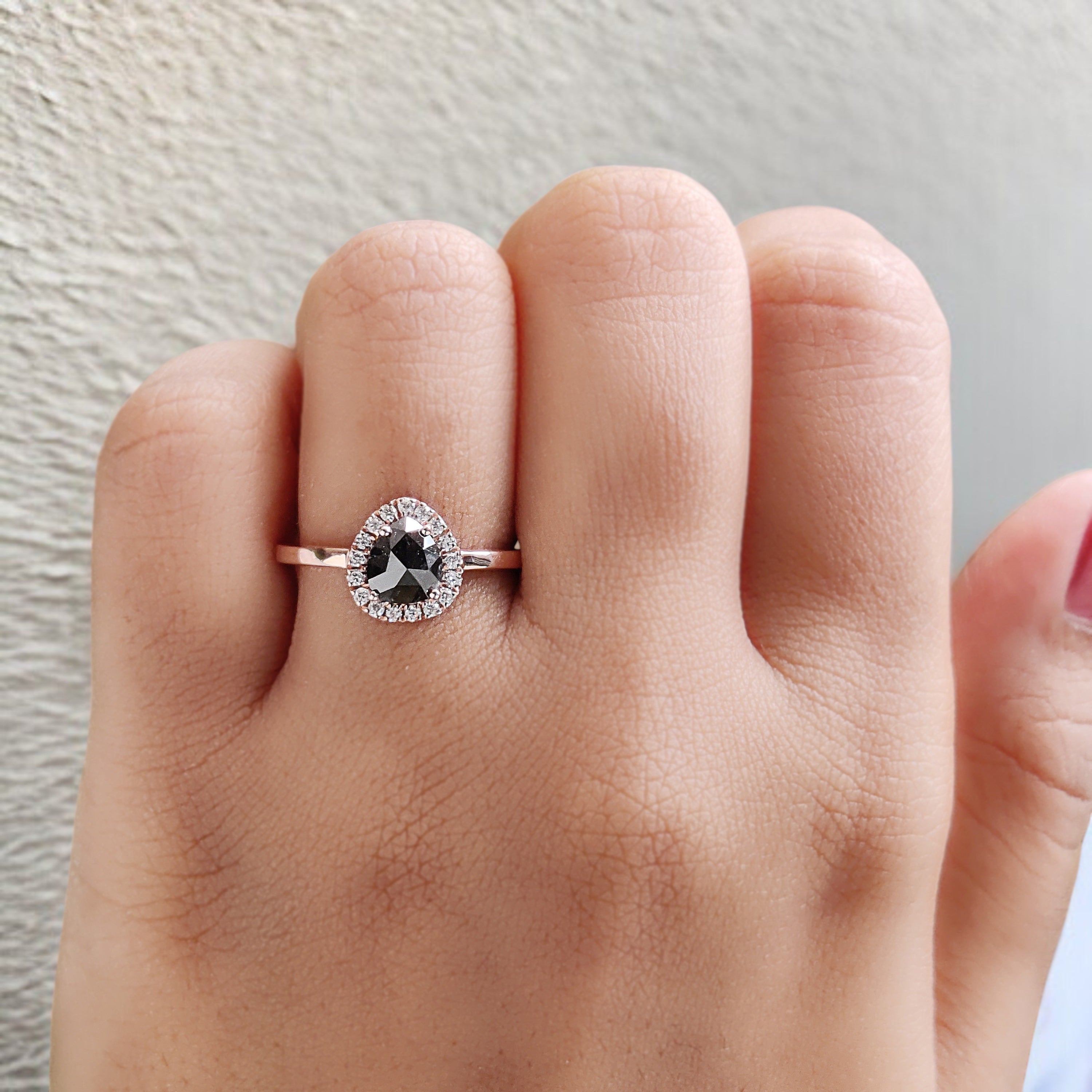 Pear Cut Salt And Pepper Diamond Ring 1.00 Ct 6.35 MM Pear Shape Diamond Ring 14K Solid Rose Gold Silver Engagement Ring Gift For Her QN9348