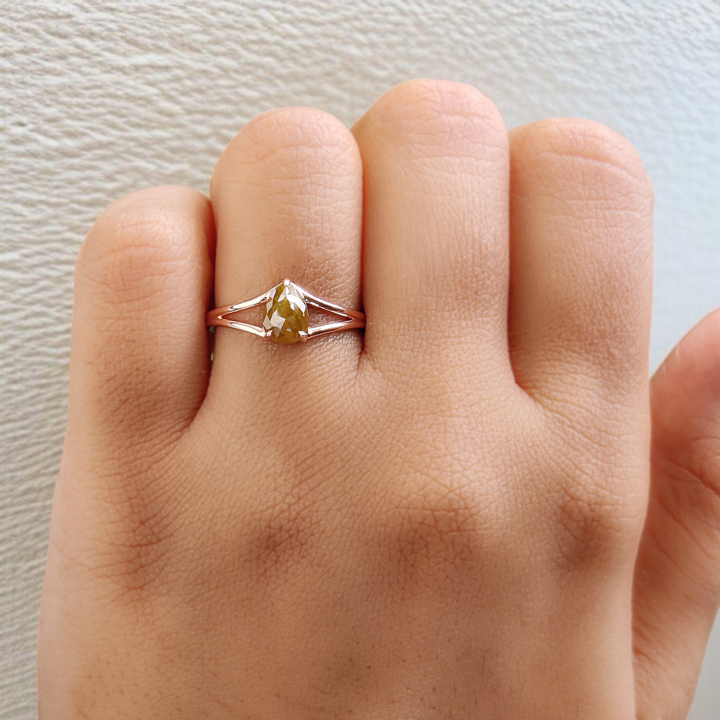 Pear Cut Yellow Color Diamond Ring 0.93 Ct 6.76 MM Pear Diamond Ring 14K Solid Rose Gold Silver Pear Engagement Ring Gift For Her QK2680