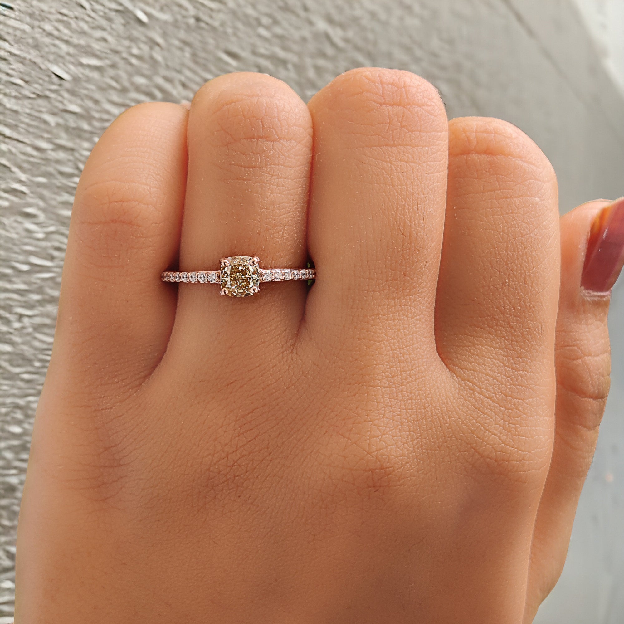 Cushion Yellow Color Diamond Ring 0.71 Ct 4.90 MM Cushion Shape Diamond Ring 14K Solid Rose Gold Silver Engagement Ring Gift For Her QL5778