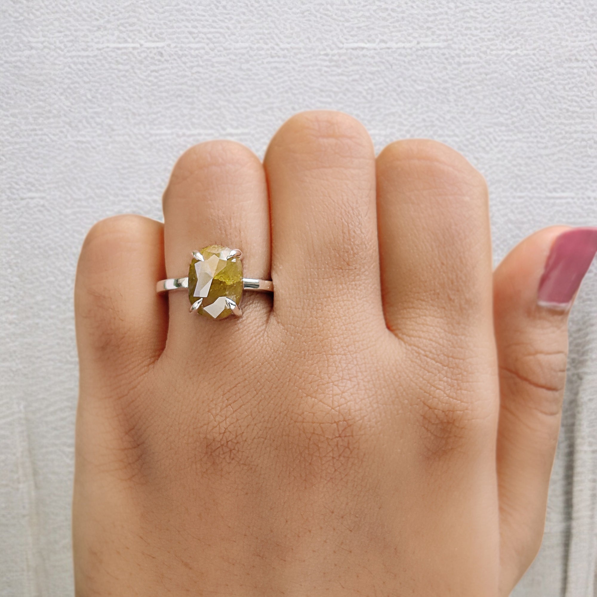 Oval Shape Yellow Color Diamond Ring 5.01 Ct 11.40 MM Oval Cut Diamond Ring 14K Solid White Gold Silver Engagement Ring Gift For Her QL8645