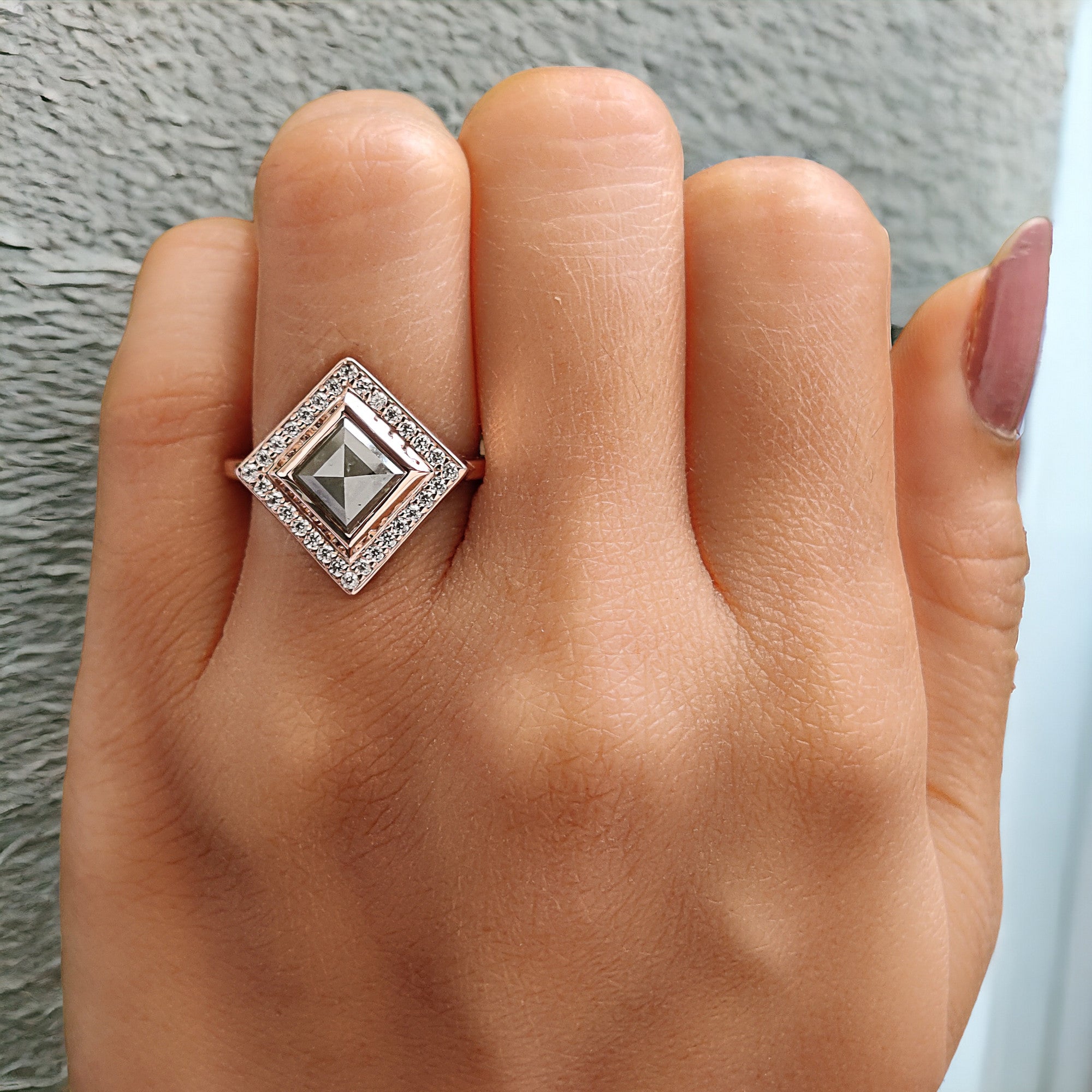 Kite Cut Salt And Pepper Diamond Ring 1.35 Ct 9.00 MM Kite Diamond Ring 14K Solid Rose Gold Silver Kite Engagement Ring Gift For Her QN764