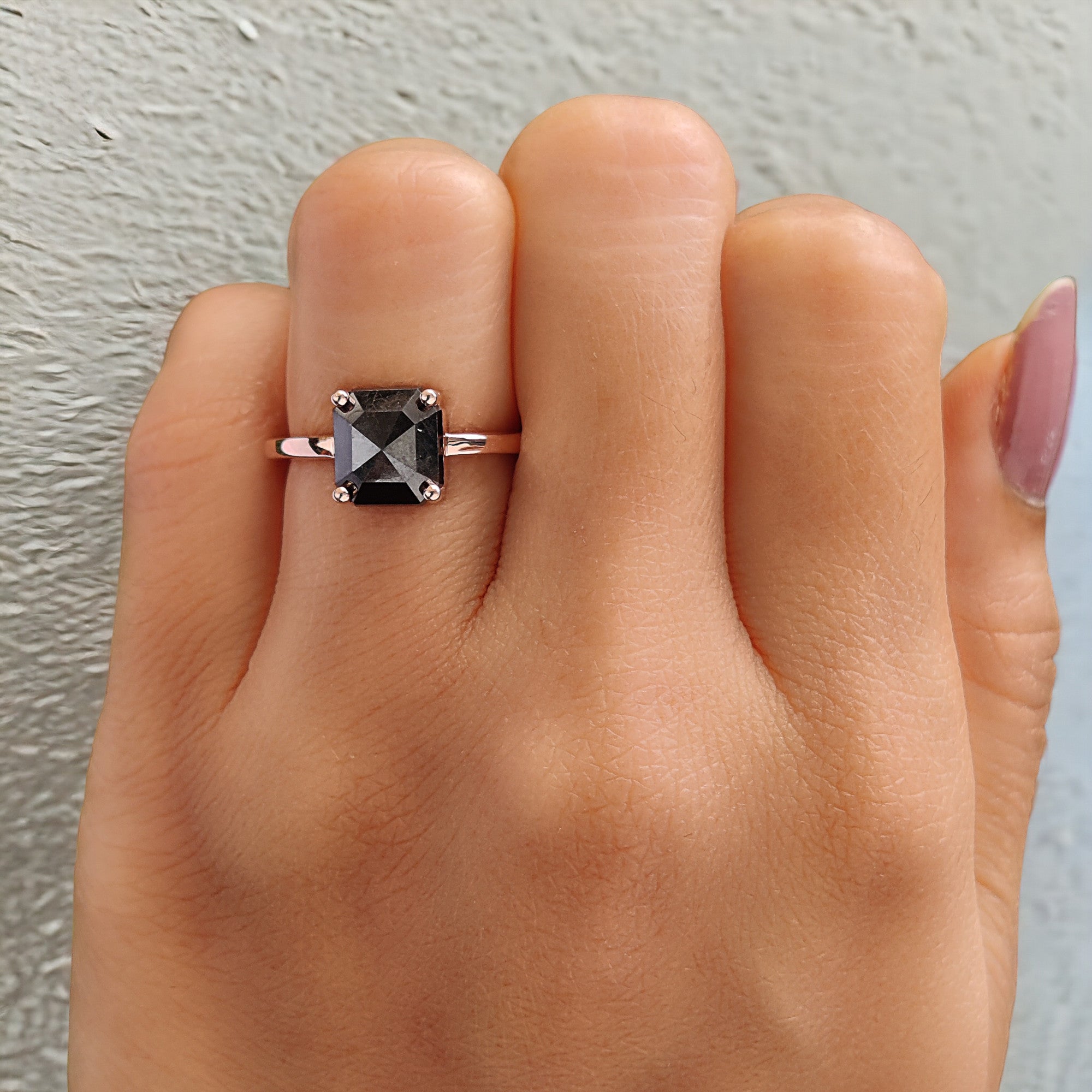 Emerald Cut Black Color Diamond Ring 2.21 Ct 8.00 MM Emerald Diamond Ring 14K Solid Rose Gold Silver Engagement Ring Gift For Her QL3083