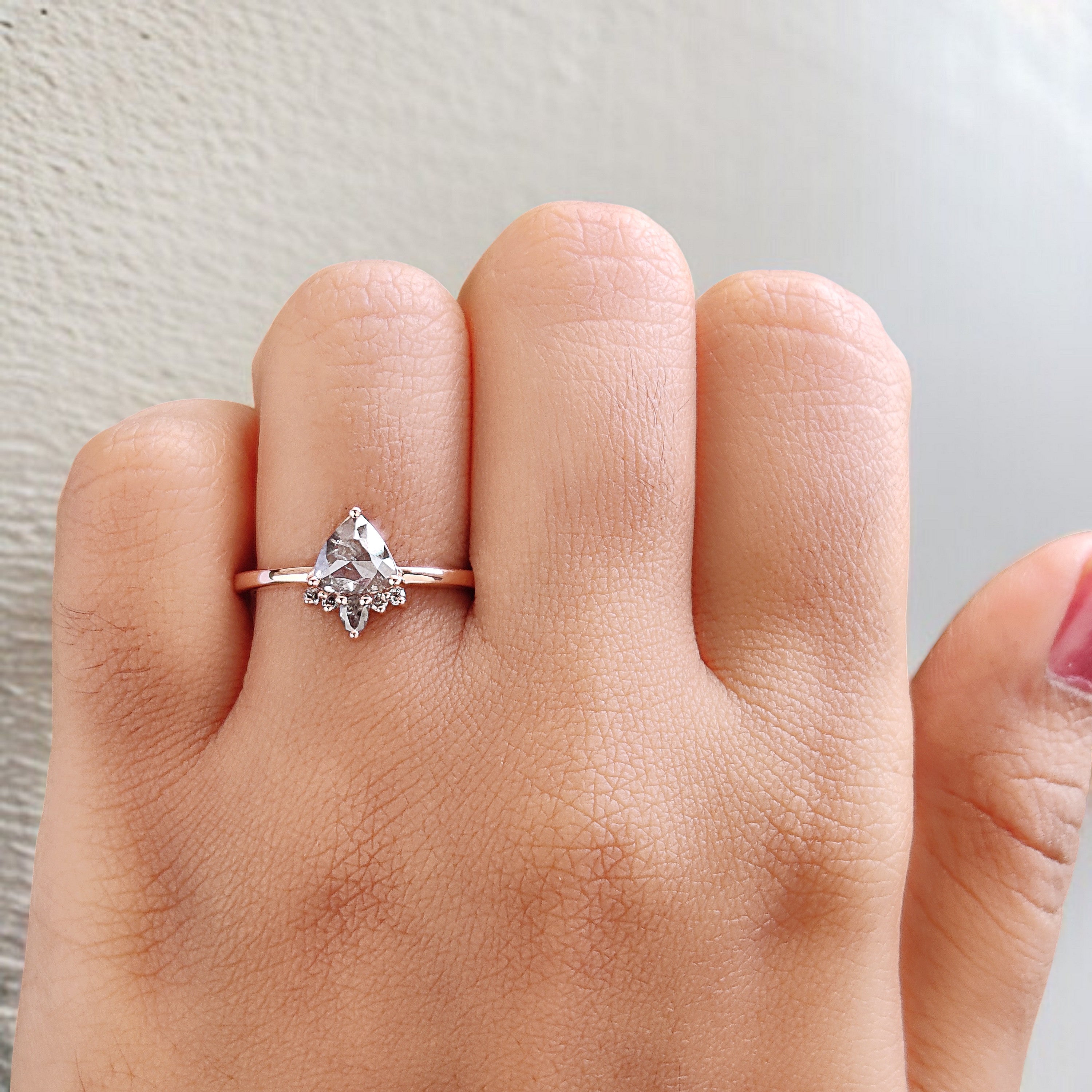 Triangle Shape Salt And Pepper Diamond Ring 0.52 Ct 6.00 MM Triangle Diamond Ring 14K Solid Rose Gold Engagement Ring Gift For Her KD1107