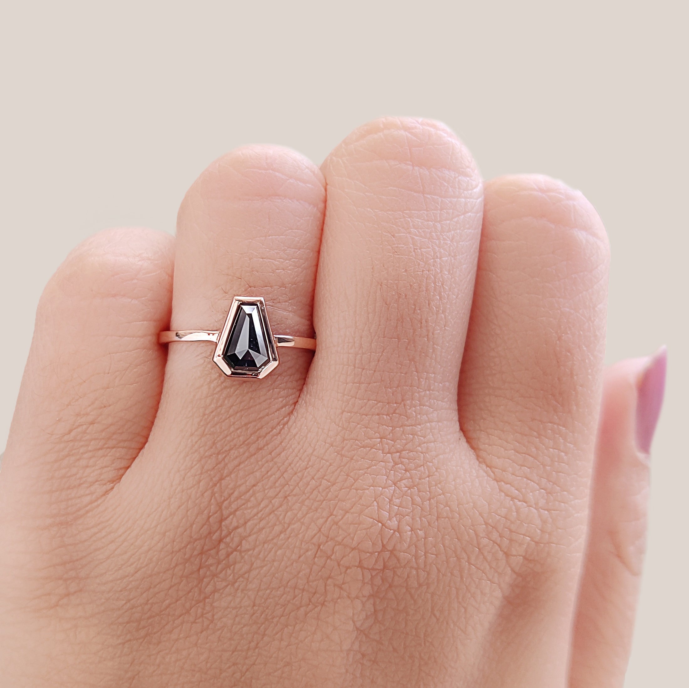 Coffin Black Color Diamond Ring 0.97 Ct 7.54 MM Coffin Shape Diamond Ring 14K Solid Rose Gold Silver Engagement Ring Gift For Her KDN2557