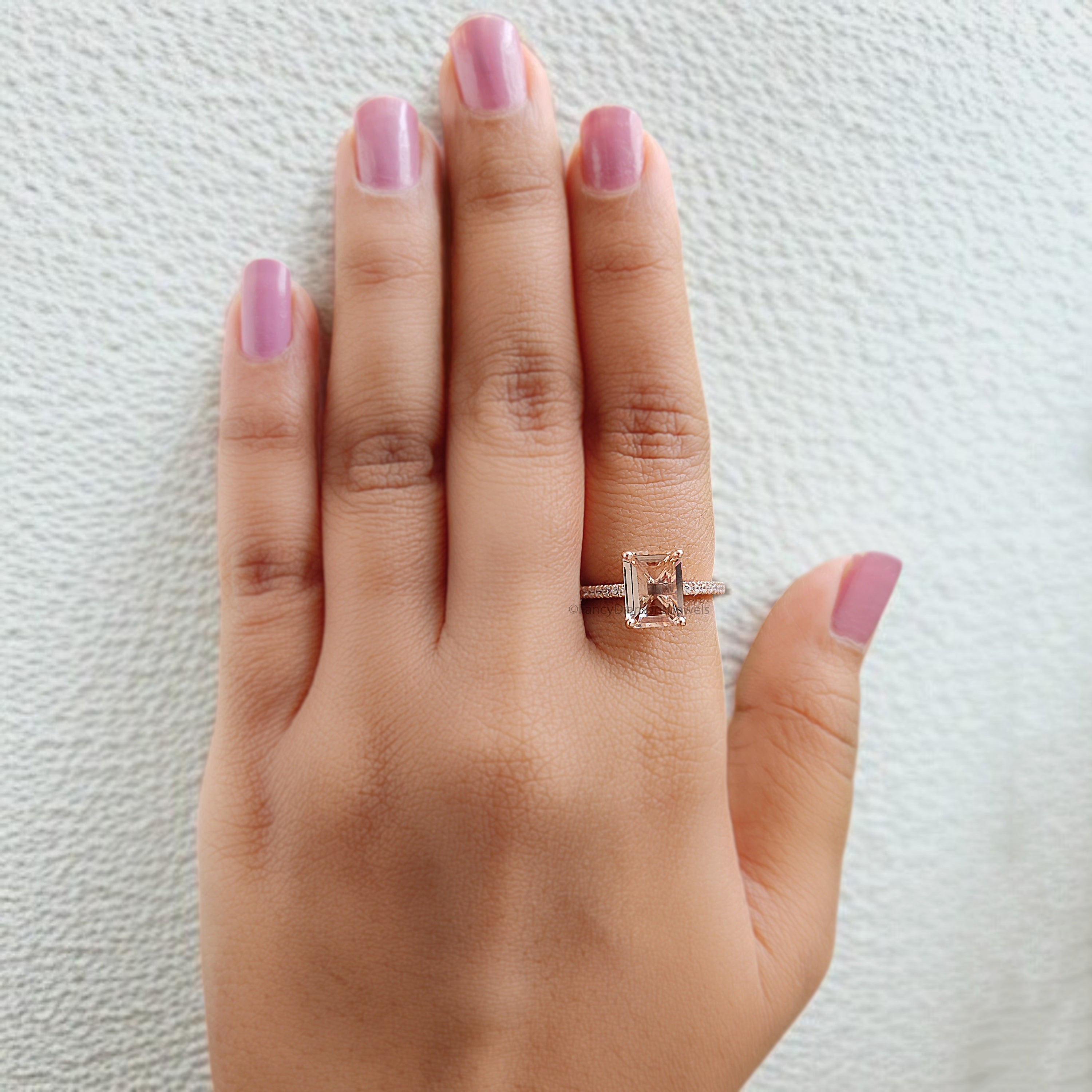 1.70 CT Emerald Cut Natural Morganite Engagement Ring Rose Gold Ring Emerald Diamond Wedding Ring Unique Vintage Ring Gift For Her FD420