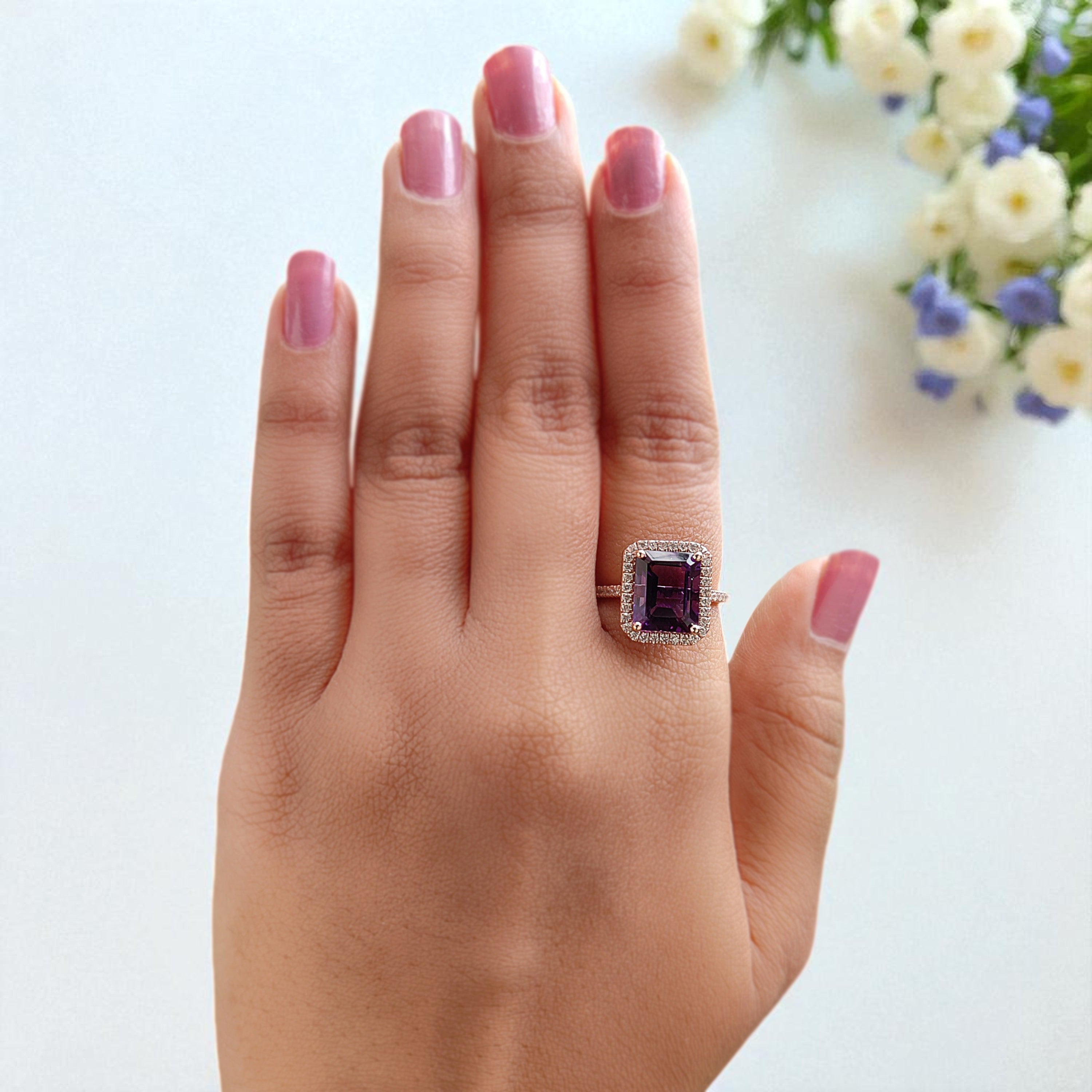 3.40 CT Emerald Cut Purple Amethyst Engagement Ring Rose Gold Ring Emerald Shape Diamond Wedding Ring Unique Vintage Ring Gift For Her FD423