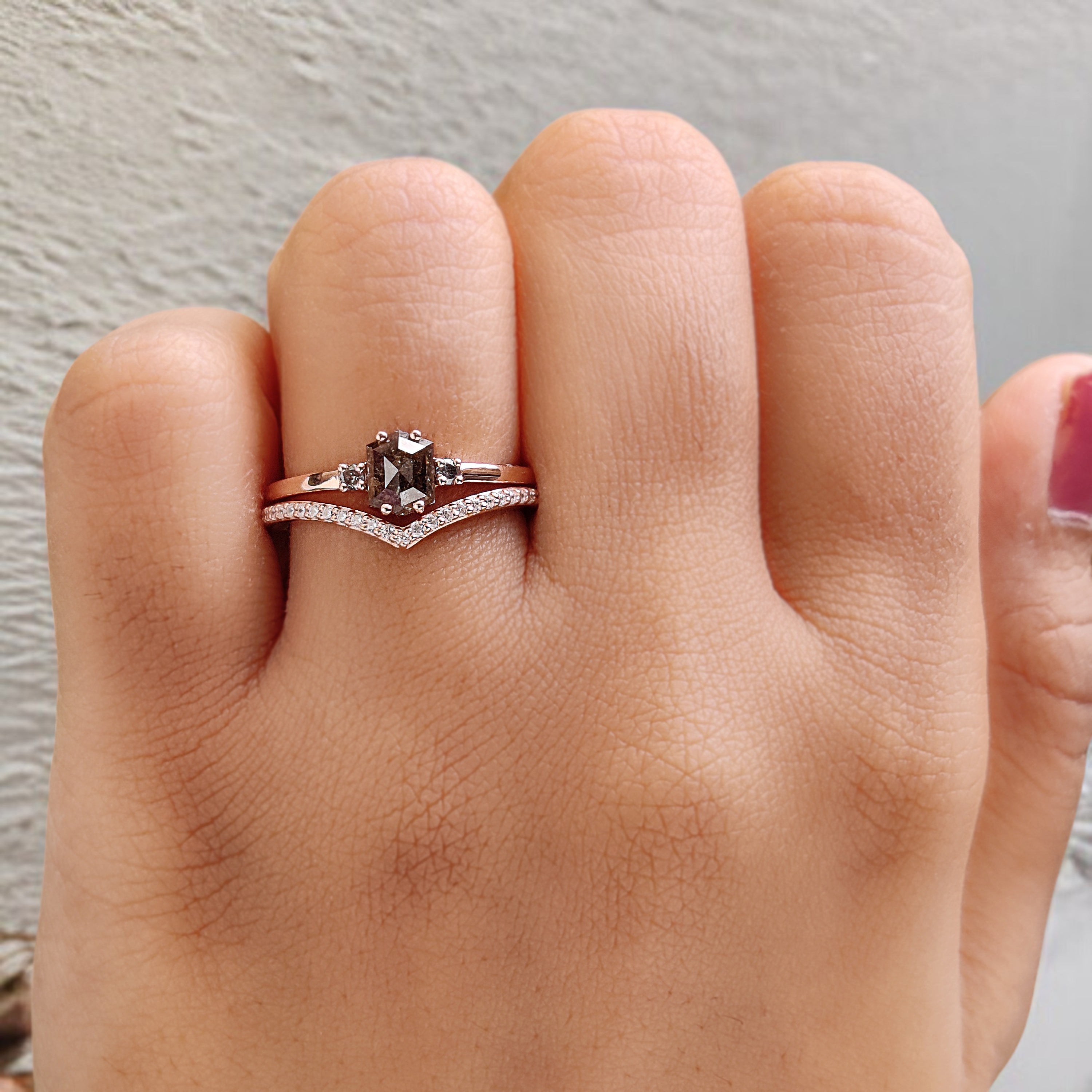 Hexagon Cut Brown Color Diamond Ring 0.68 Ct 5.76 MM Hexagon Diamond Ring 14K Solid Rose Gold Silver Engagement Ring Gift For Her QN2199