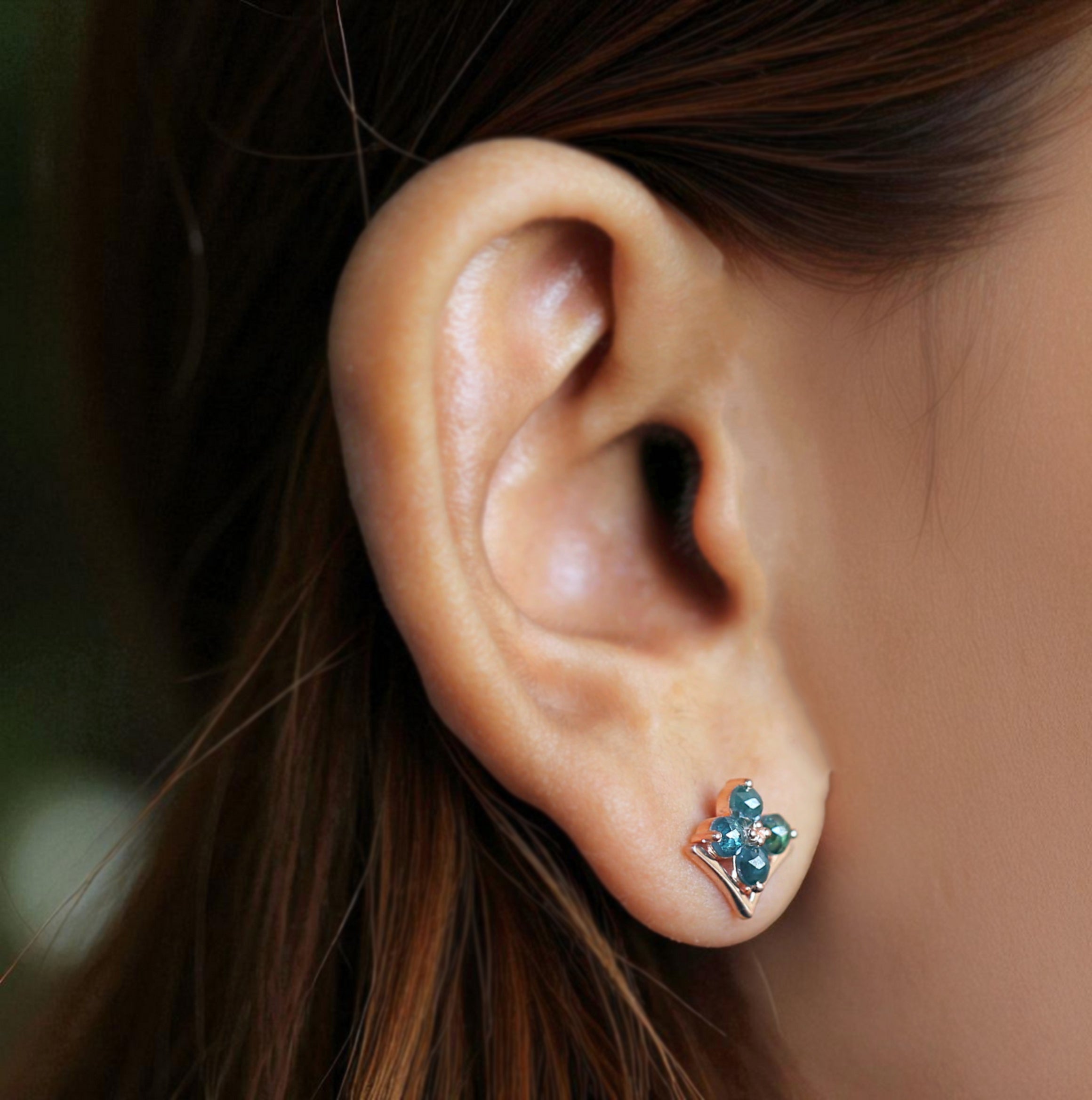 Round Rose Cut Blue Color Diamond Earring Round Rose Shape Earring Prong Earring Engagement Earring Earlobe Earrings Gift For Her KDN7006