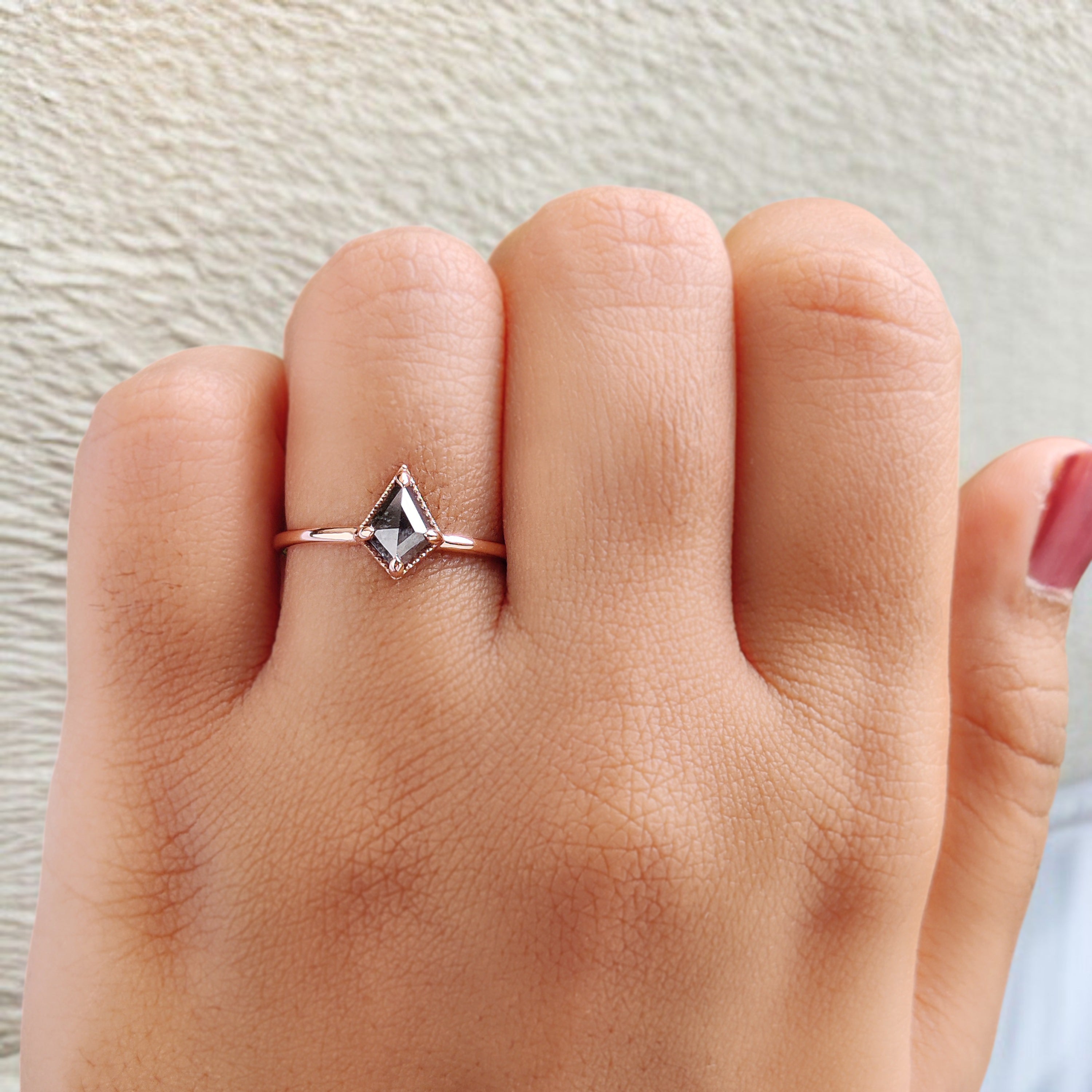 Kite Shape Salt And Pepper Diamond Ring 0.50 Ct 7.02 MM Kite Cut Diamond Ring 14K Solid Rose Gold Silver Engagement Ring Gift For Her QN2267