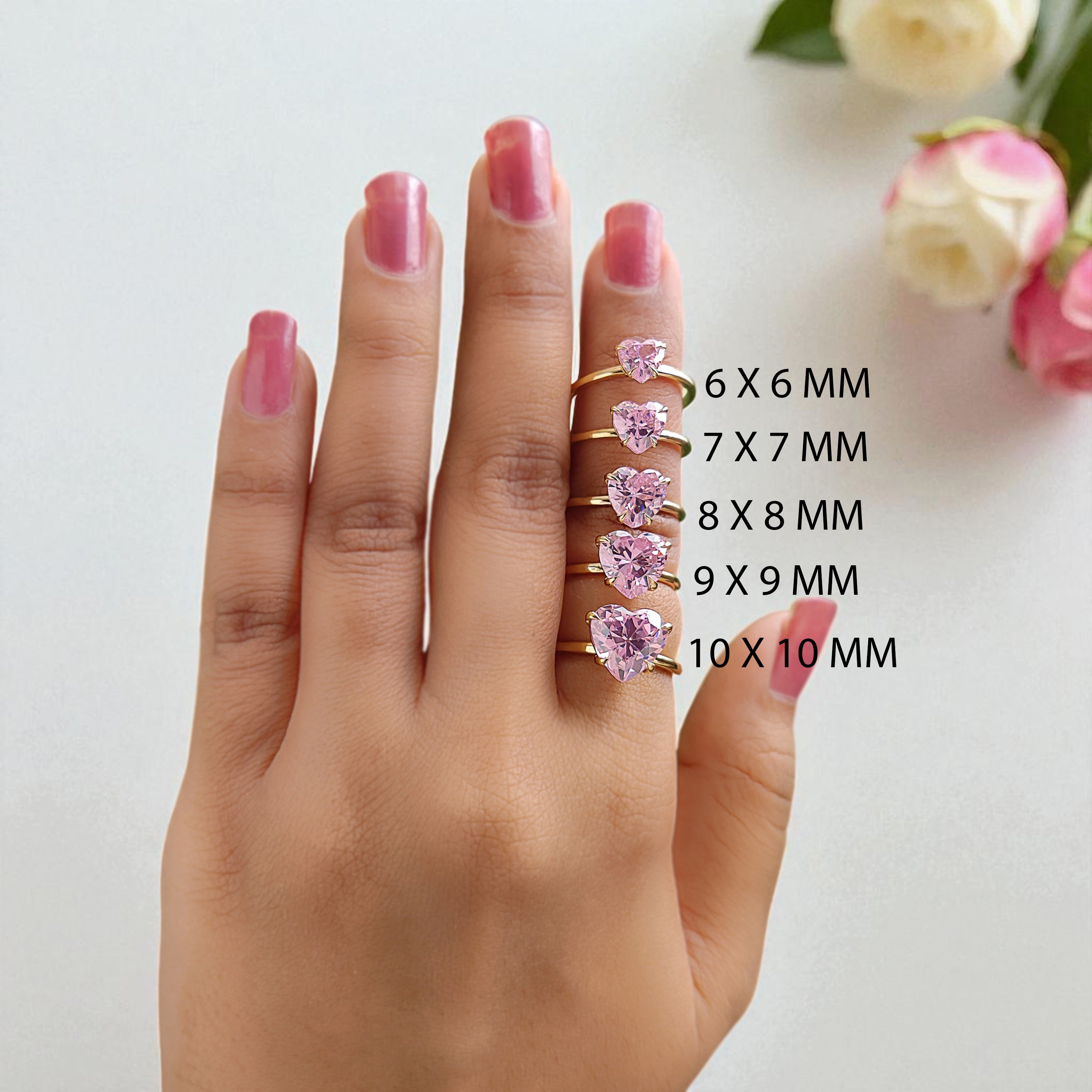 Heart Pink Tourmaline engagement ring 10mm 9mm 8mm 7mm 6mm stone ring Simulant Solitaire ring Diamond ring Silver ring Gift for her FD438