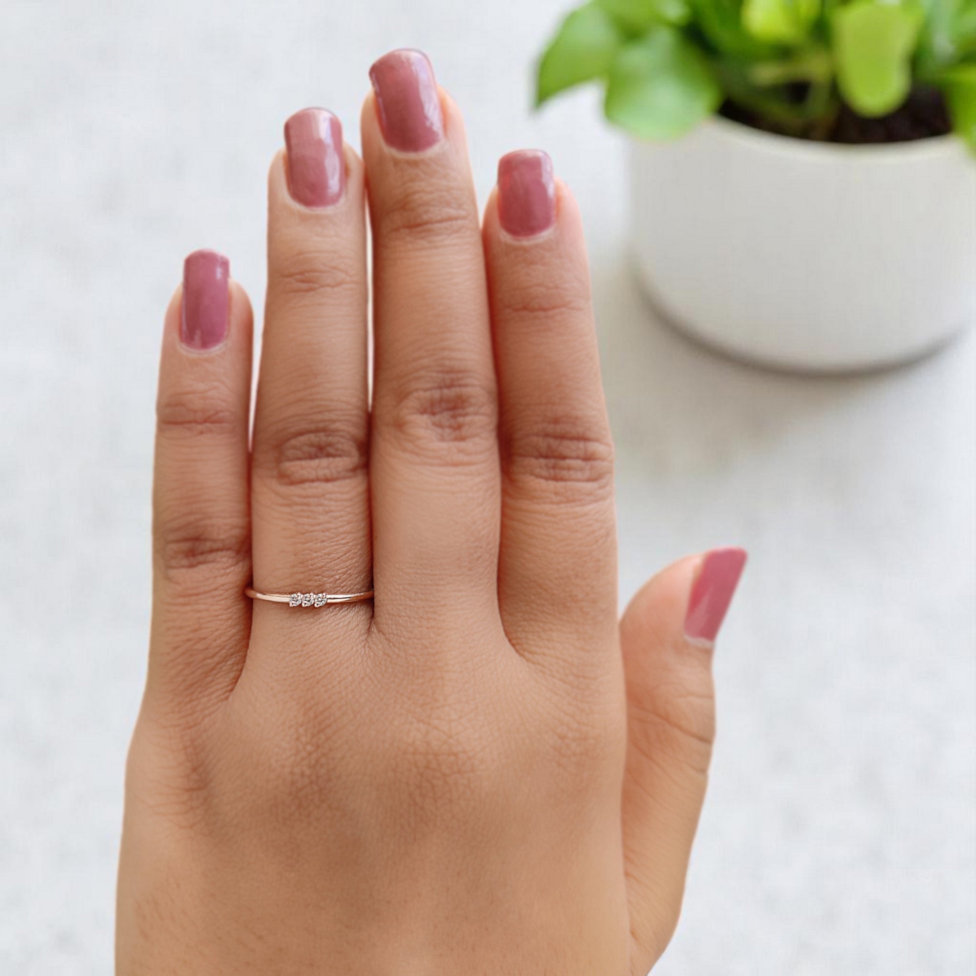3 Round Diamond Ring 1.50 MM Diamond Wedding Band Minimalist Ring stacking dainty matching anniversary ring Silver/10K/14K/18K Band KD904
