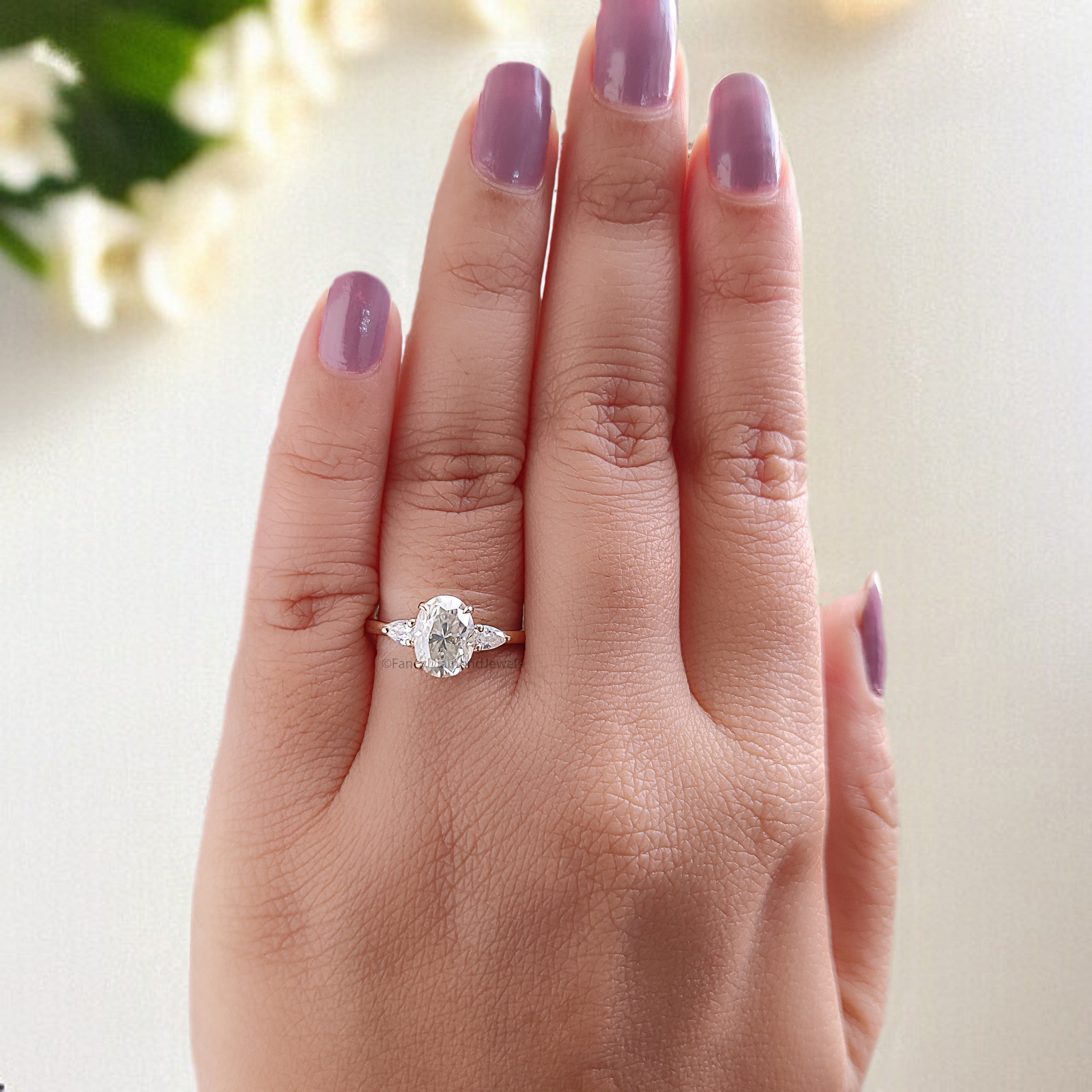 Oval Cut Lab Grown Diamond Engagement Ring 1.45 CT Colorless Oval Prong Set Wedding Ring For Women Anniversary Ring Three Stone Ring FD465