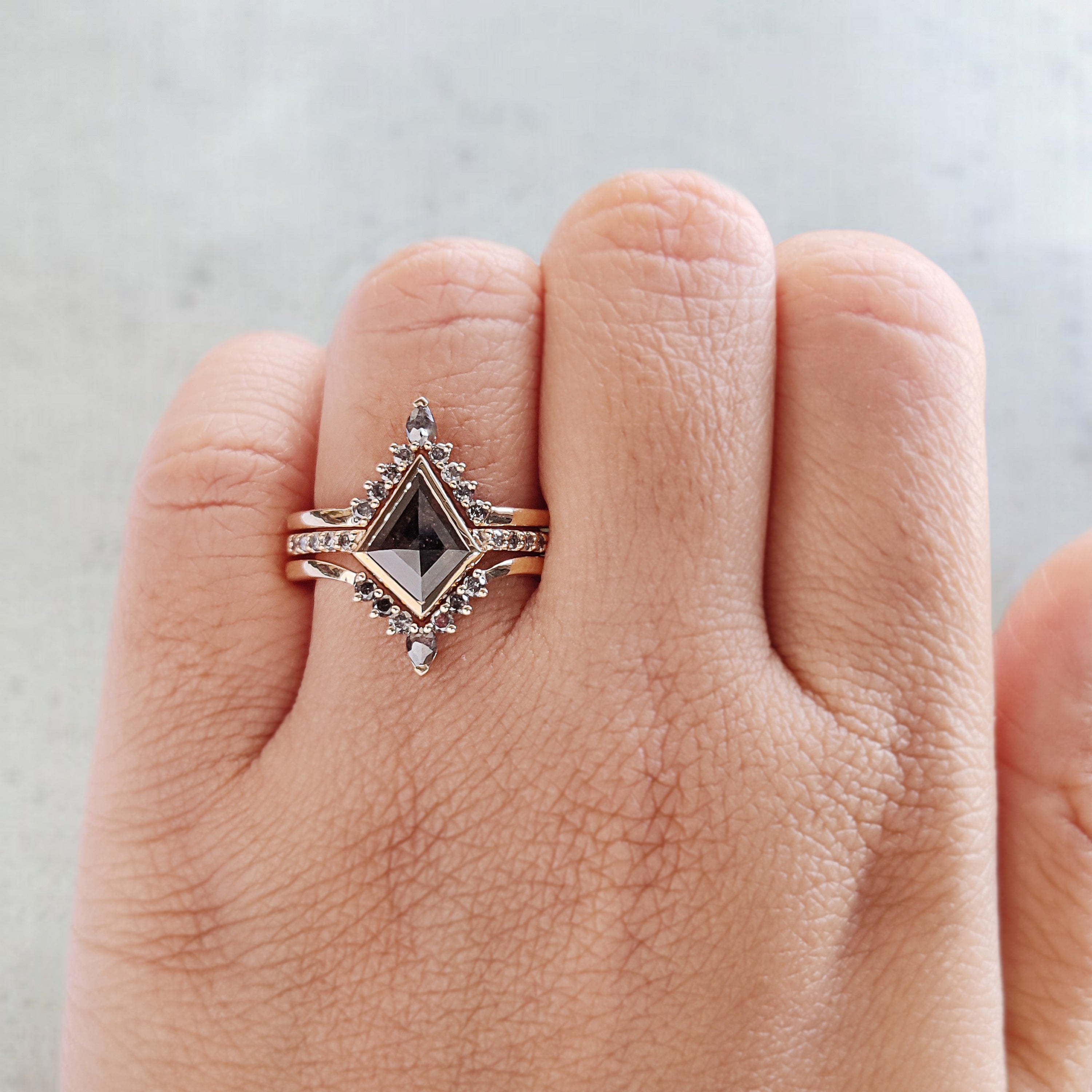 Kite Cut Salt And Pepper Diamond Ring 0.62 CT 9.80 MM Kite Diamond Wedding Ring Set Yellow Gold Silver Engagement Ring Gift For Her KDN2601